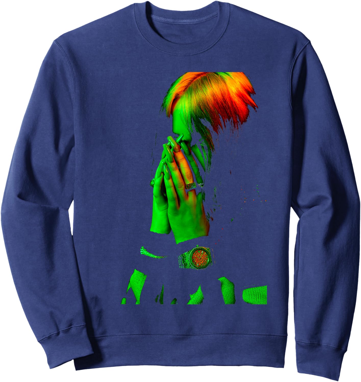 Official Billie Eilish Hand Face Photo Black Sweatshirt - Sweatshirt | Navy