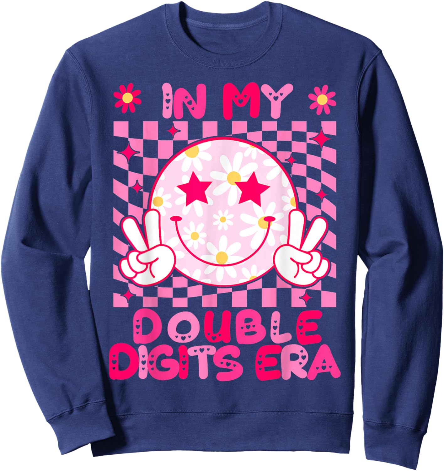 In My Double Digits Era Retro 10 Year Old 10th Birthday Girl Sweatshirt - Sweatshirt | Navy