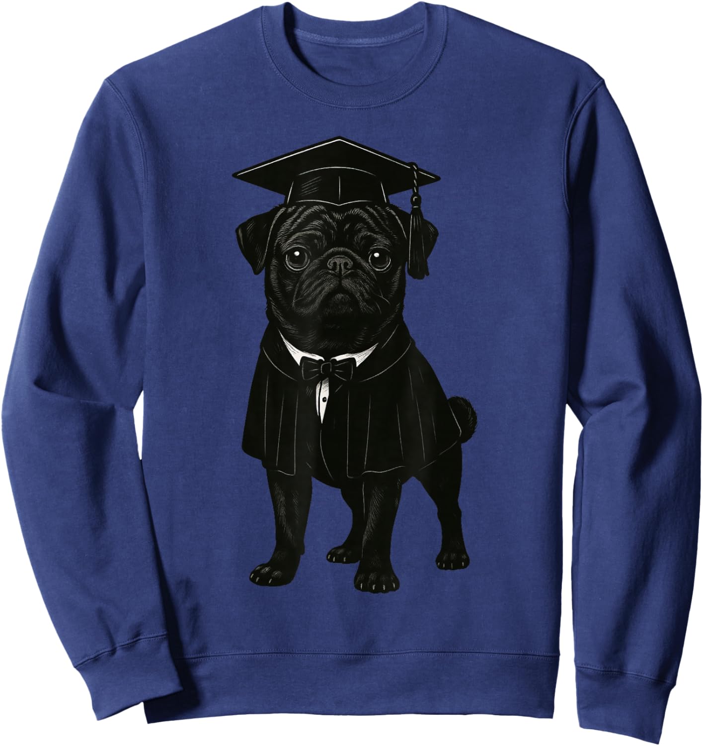 Cute Dog Black Pug Graduation Sweatshirt - Sweatshirt | Navy