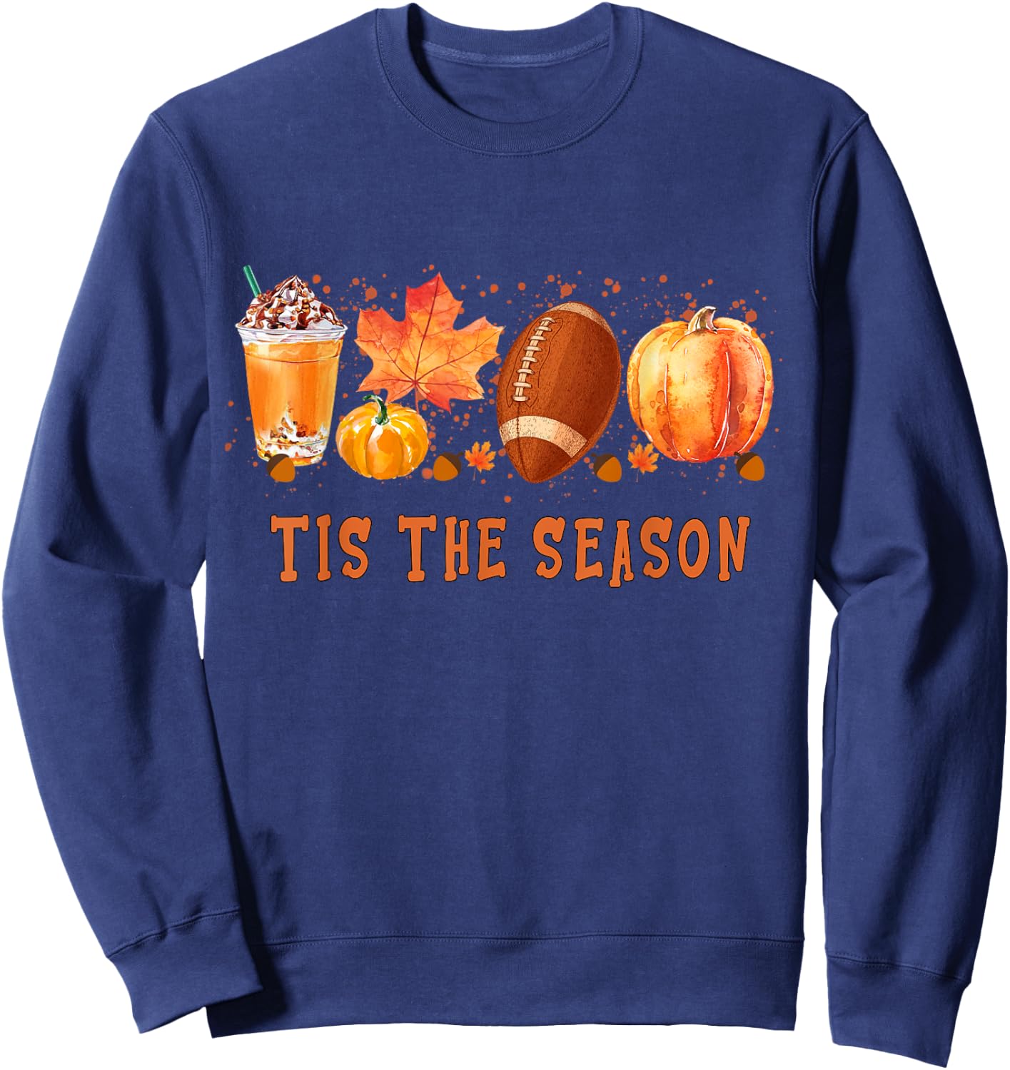 Tis' The Season Leopard Pumpkin Football Halloween Fall Sweatshirt - Sweatshirt | Navy