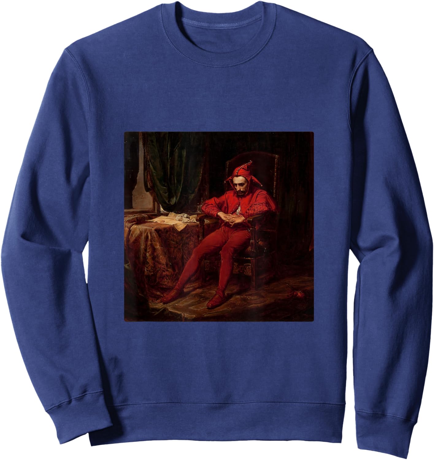 Sad Jester Stanczyk in Red Jan Matejko Art Sweatshirt - Sweatshirt | Navy