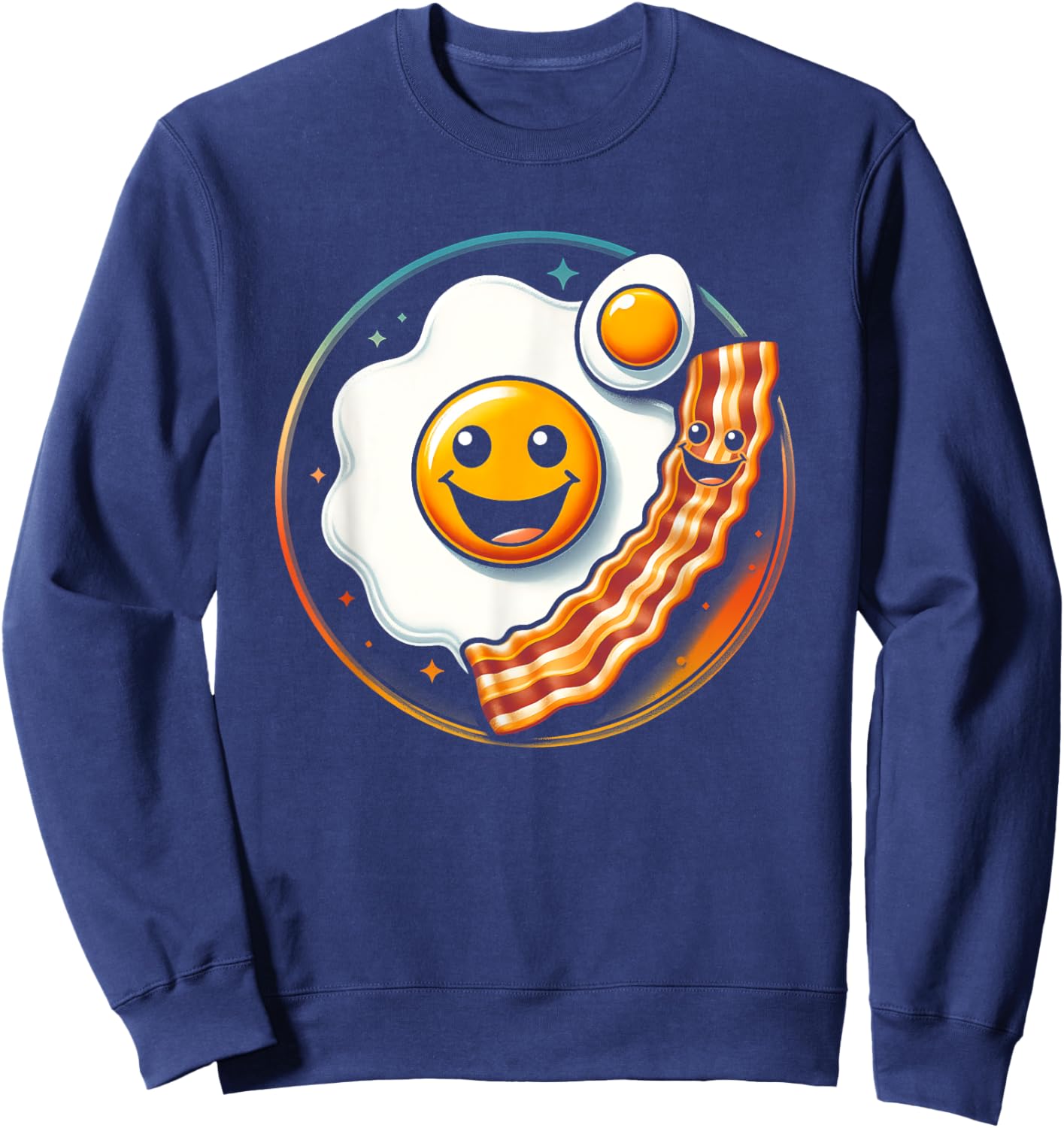 Egg and Bacon Smile Face Funny Breakfast Food Lover Meme Sweatshirt - Sweatshirt | Navy