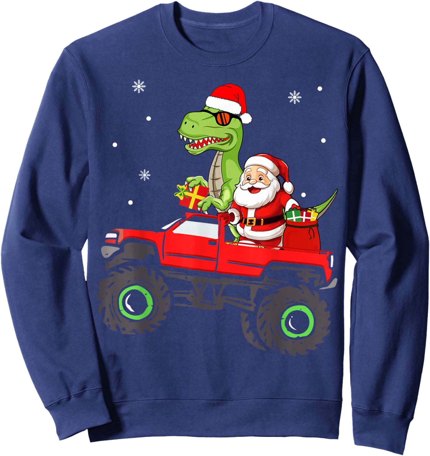 Christmas Family Matching santa truck dinosaur boys kids Sweatshirt - Sweatshirt | Navy