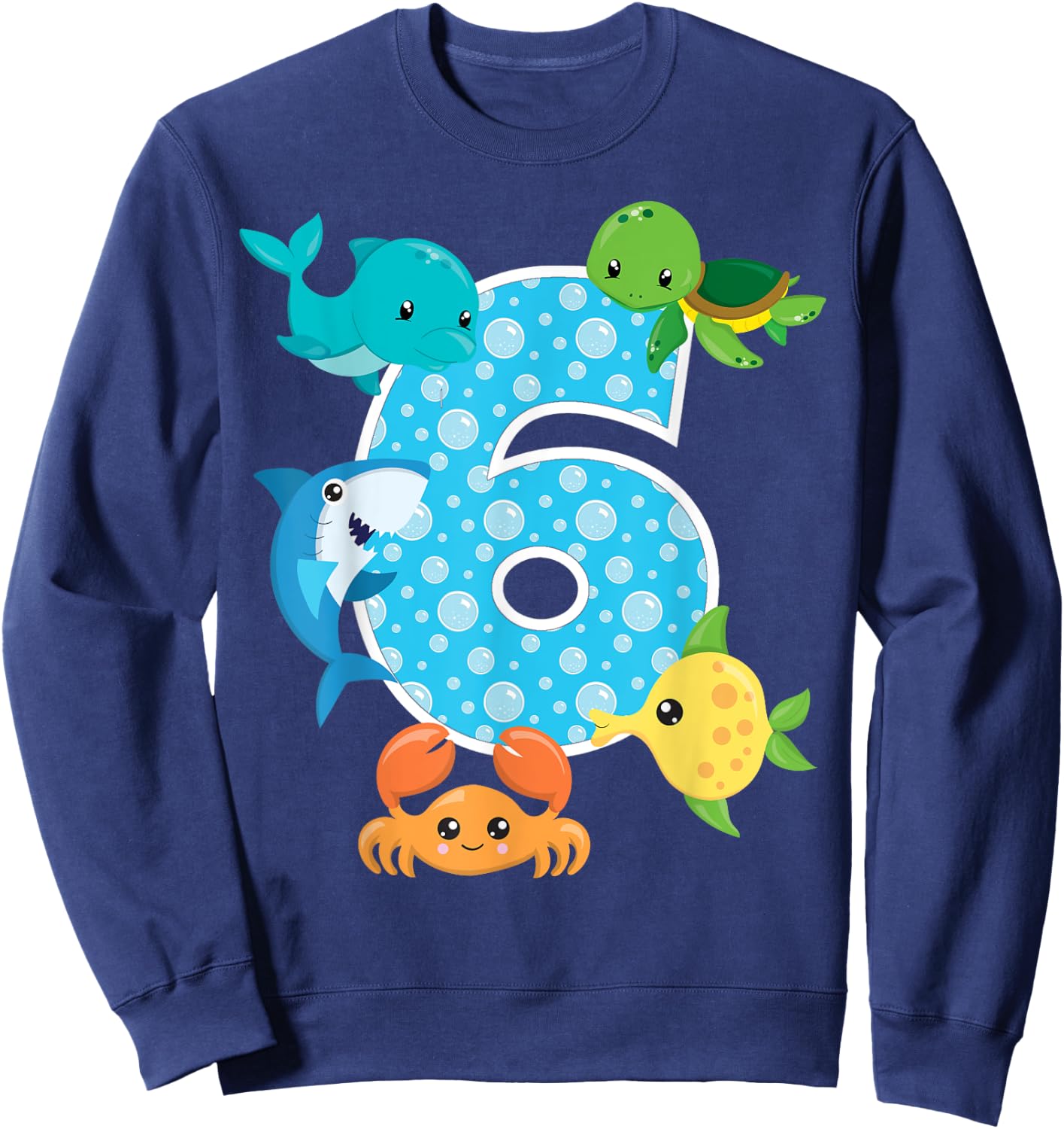 6th Birthday Party 6 Year Old Sea Fish Aquarium Birthday Boy Sweatshirt - Sweatshirt | Navy