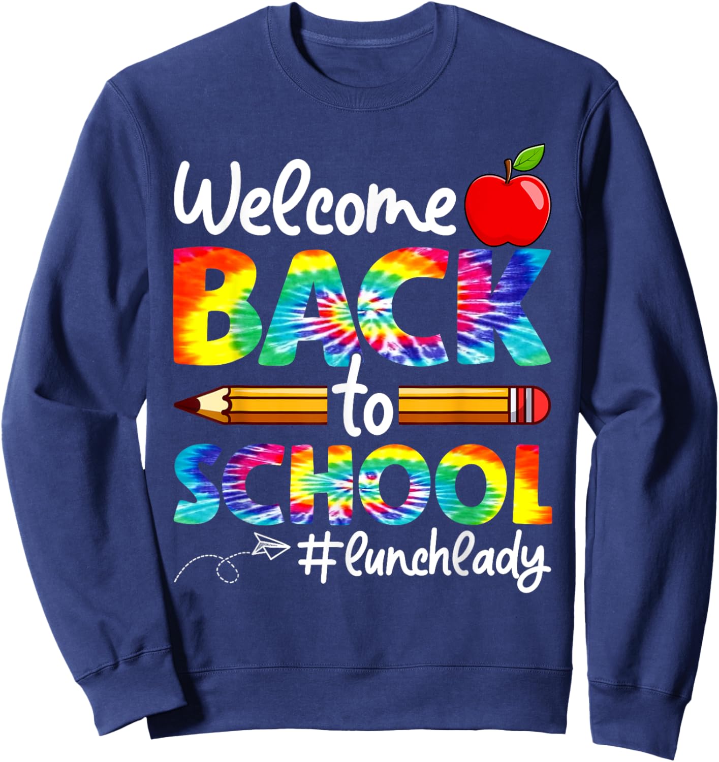 Welcome Back To School Lunch Lady Cafeteria Tie Dye Leopard Sweatshirt - Sweatshirt | Navy
