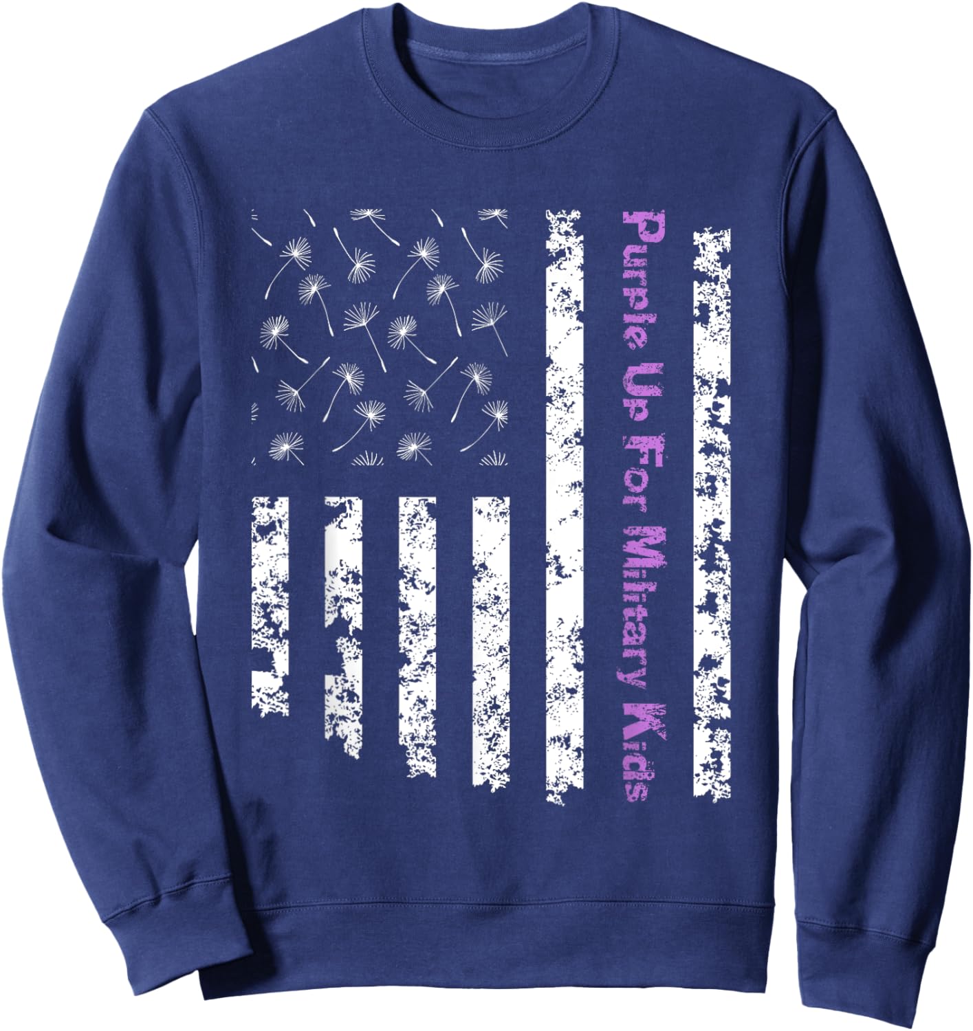 Purple Up For Military Kids Army Child Dandelion US Flag Sweatshirt - Sweatshirt | Navy