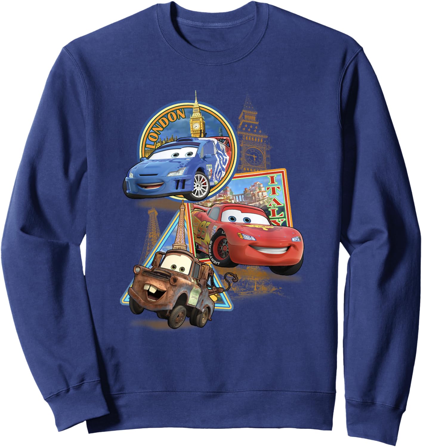 Disney Pixar Cars 2 London Italy Paris World Tour Postcards Sweatshirt - Sweatshirt | Navy