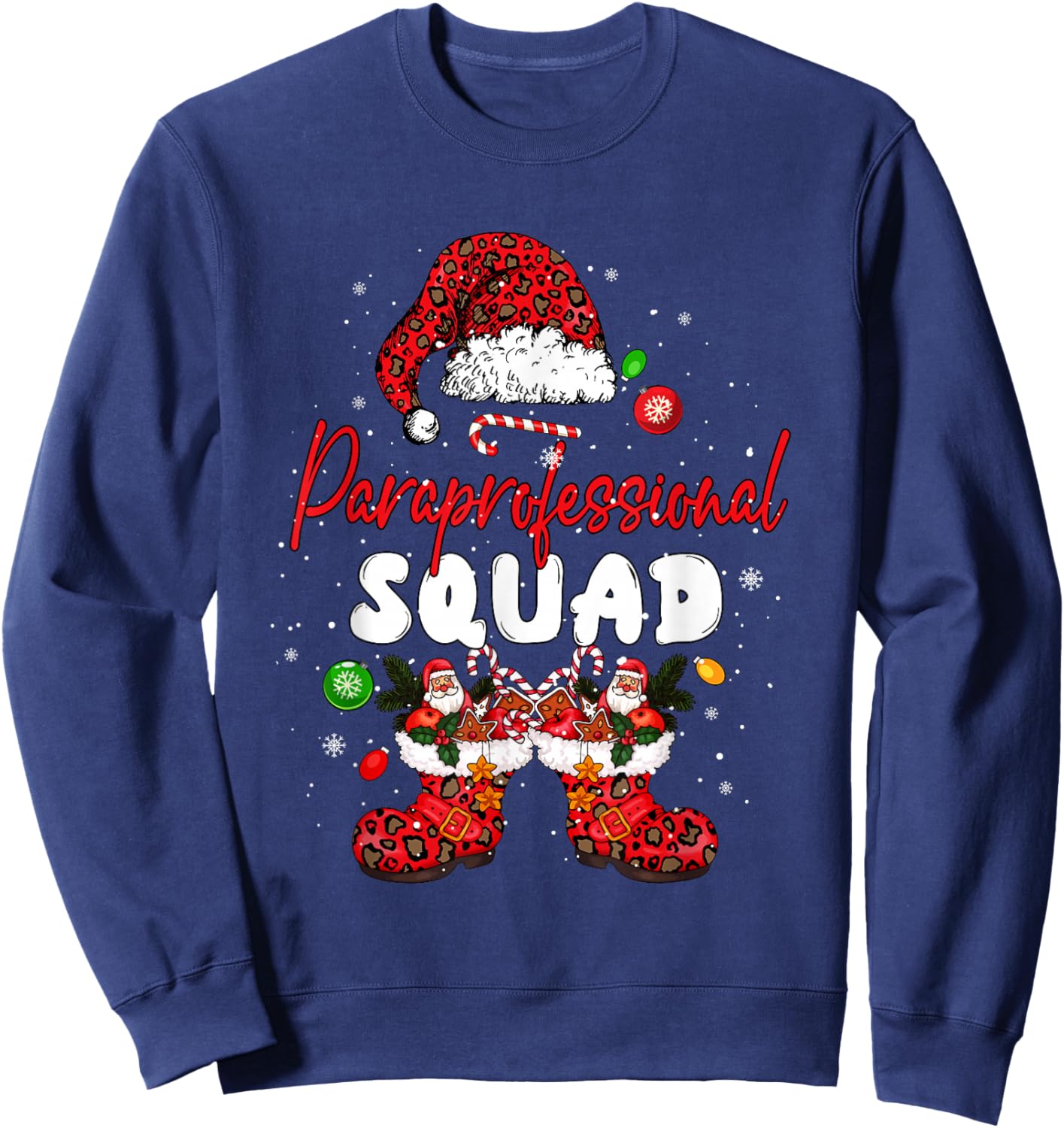 Paraprofessional Squad Leopard Santa Christmas Job Team Sweatshirt - Sweatshirt | Navy
