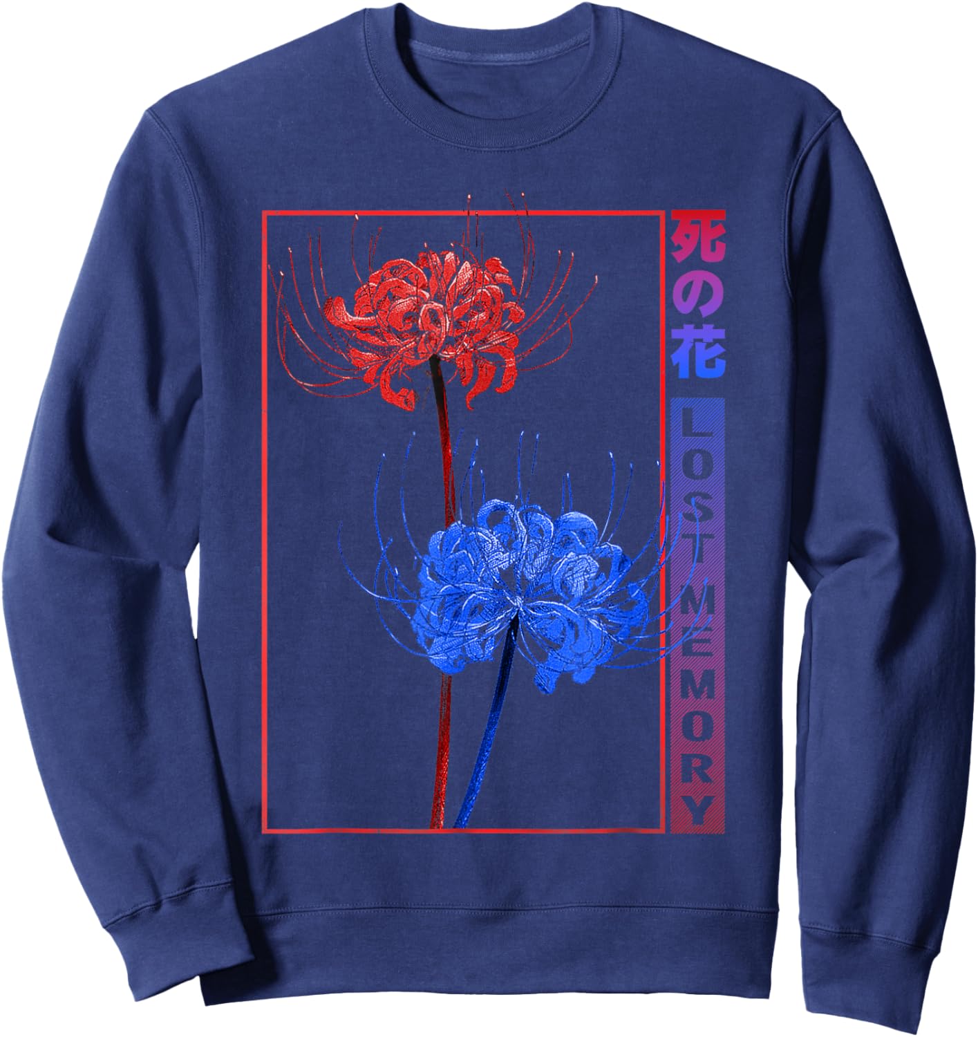 Japanese Red Blue Spider Lily Soft Grunge Aesthetic Flower Sweatshirt - Sweatshirt | Navy