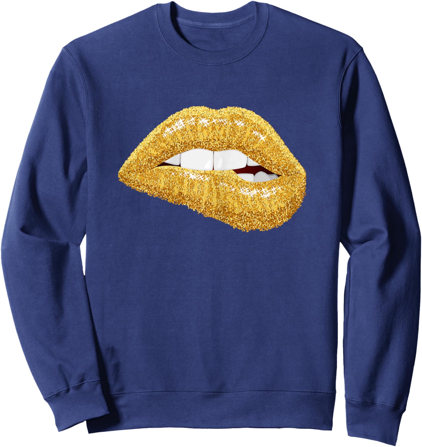 Gold Lips Biting Lipstick Makeup Sweatshirt - Sweatshirt | Navy