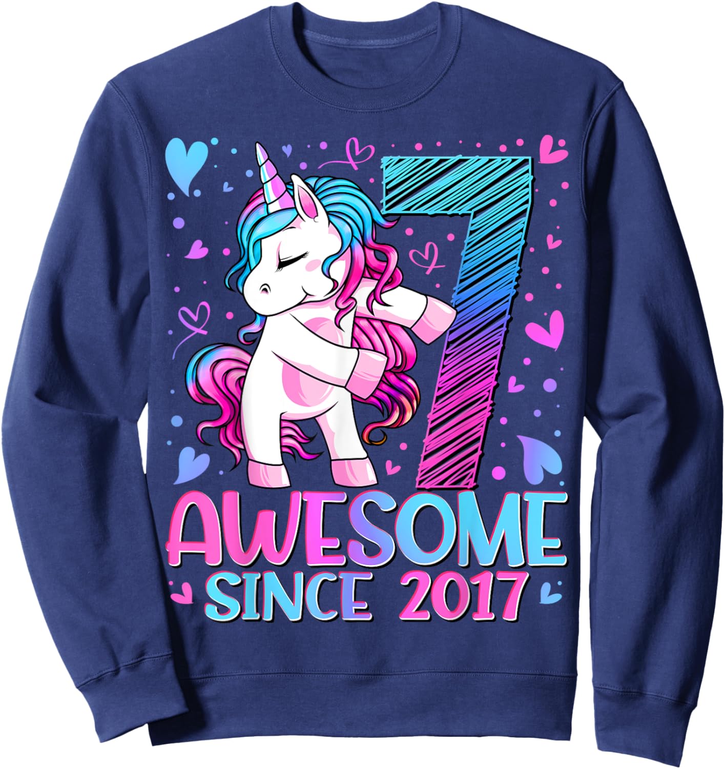 7 Years Old Flossing Unicorn Gifts 7th Birthday Girl Party Sweatshirt - Sweatshirt | Navy