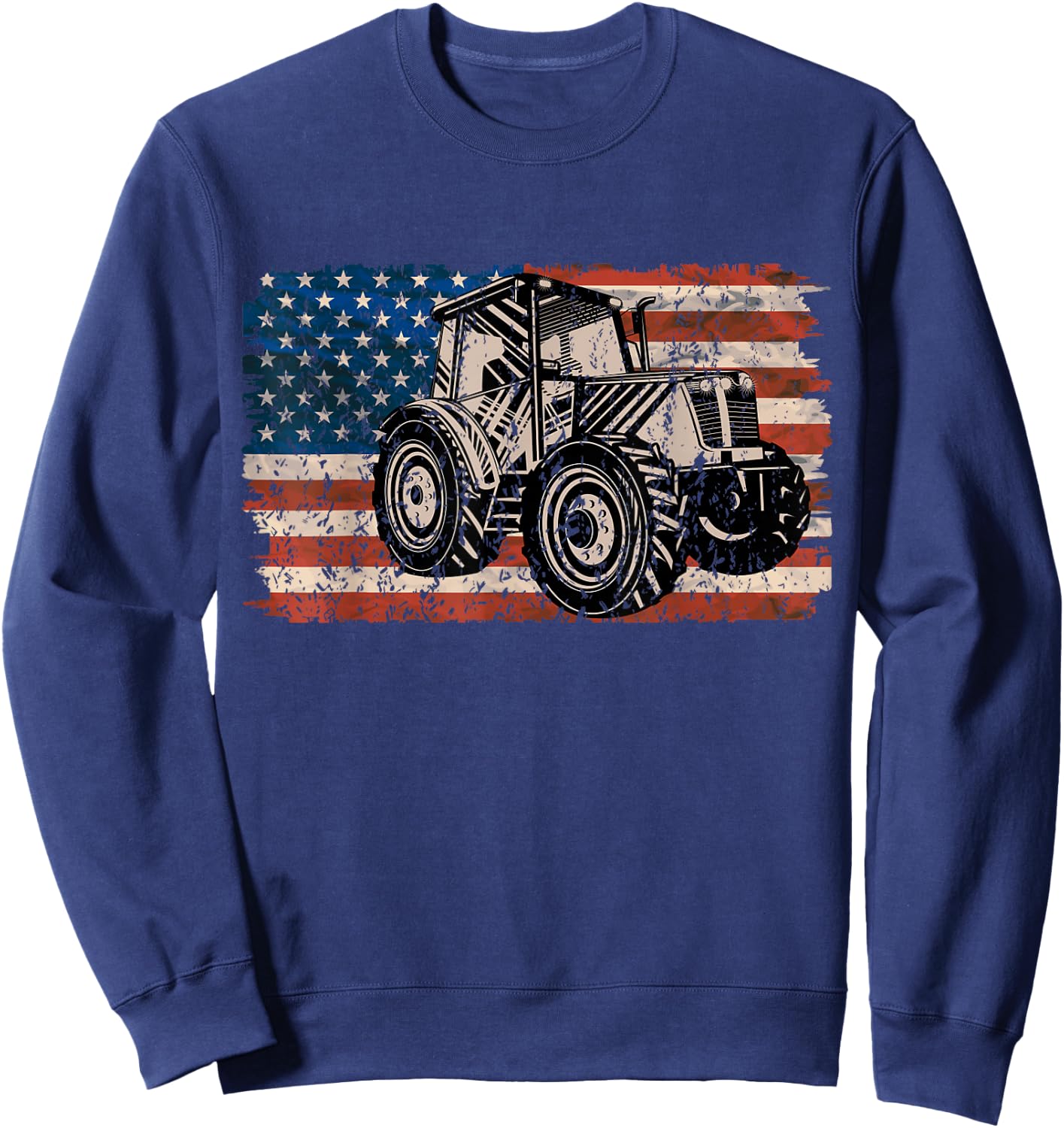 Farmer Farm Tractor American Flag Patriotic Farming Sweatshirt - Sweatshirt | Navy