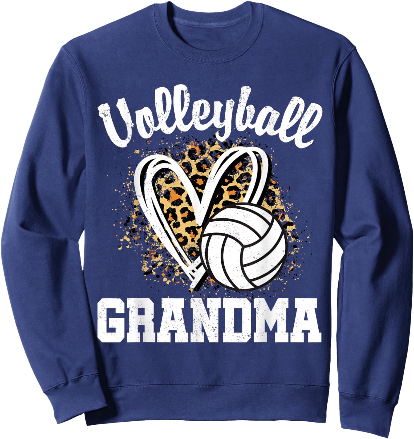 Volleyball Grandma Leopard Heart Matching Family Sweatshirt - Sweatshirt | Navy