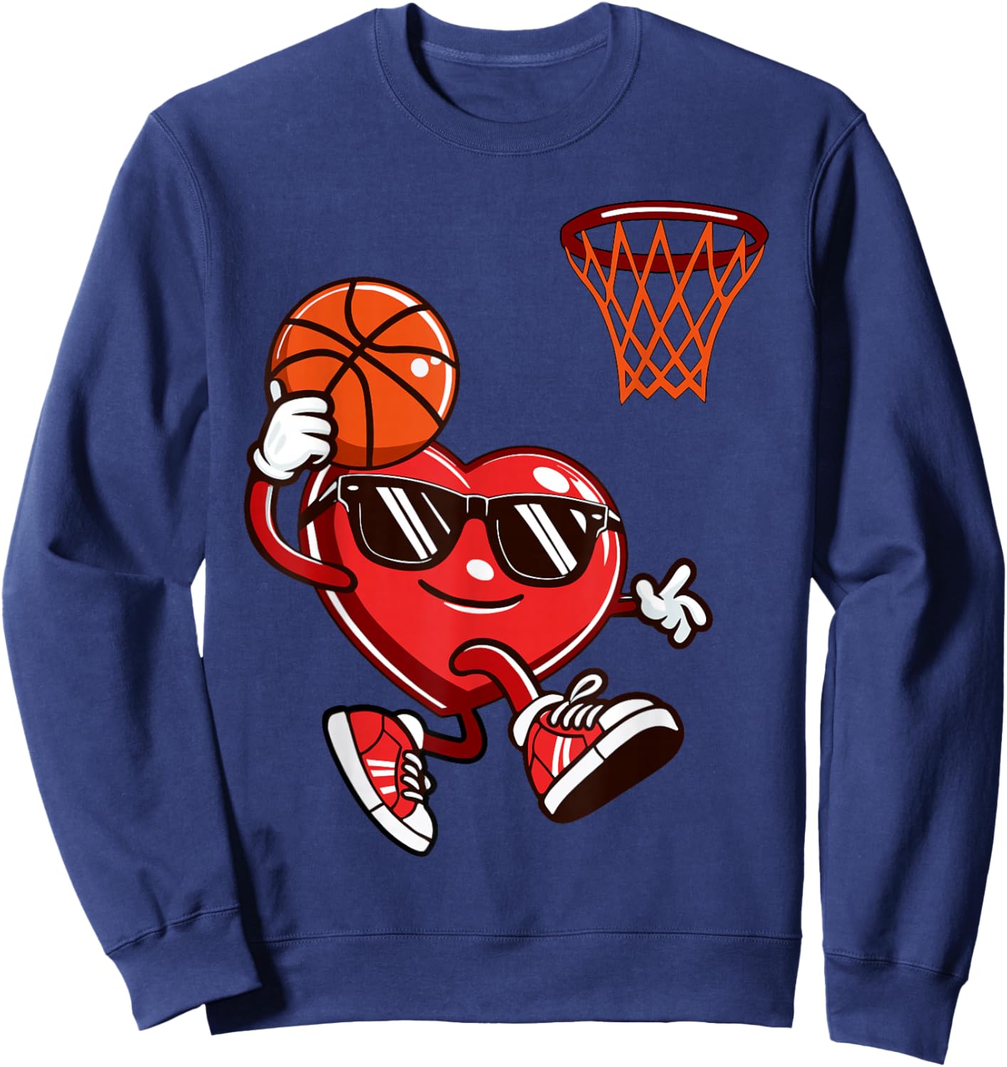 Funny Heart Dunking Basketball Valentines Day Boys Kids Sweatshirt - Sweatshirt | Navy