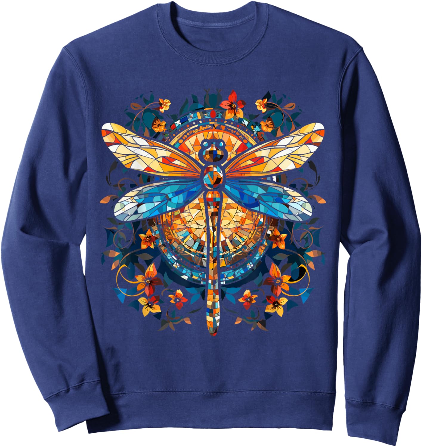 Magical Dragonfly Lover Stained Glass Graphic Design Art Sweatshirt - Sweatshirt | Navy