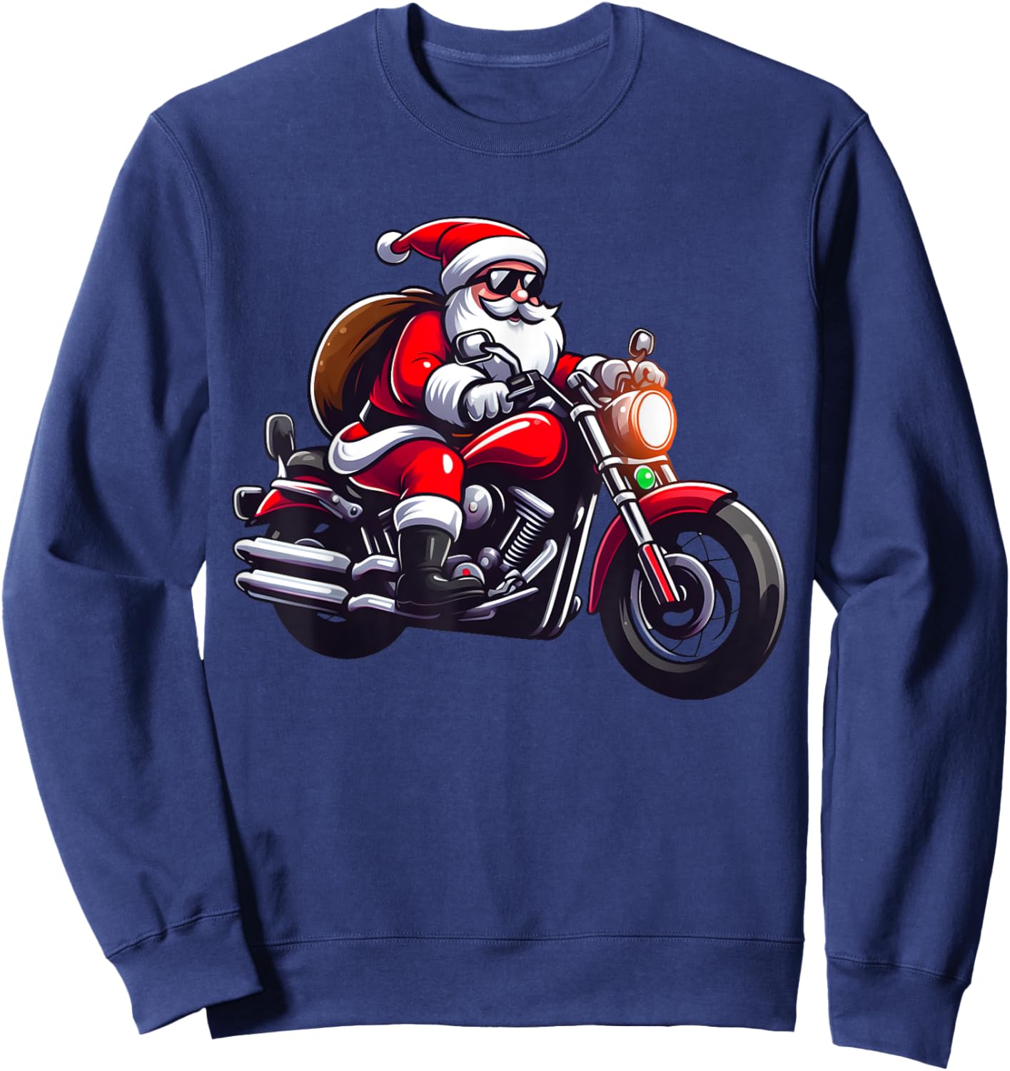 Funny Santa Riding Motorcycle Biker Christmas Sweatshirt - Sweatshirt | Navy
