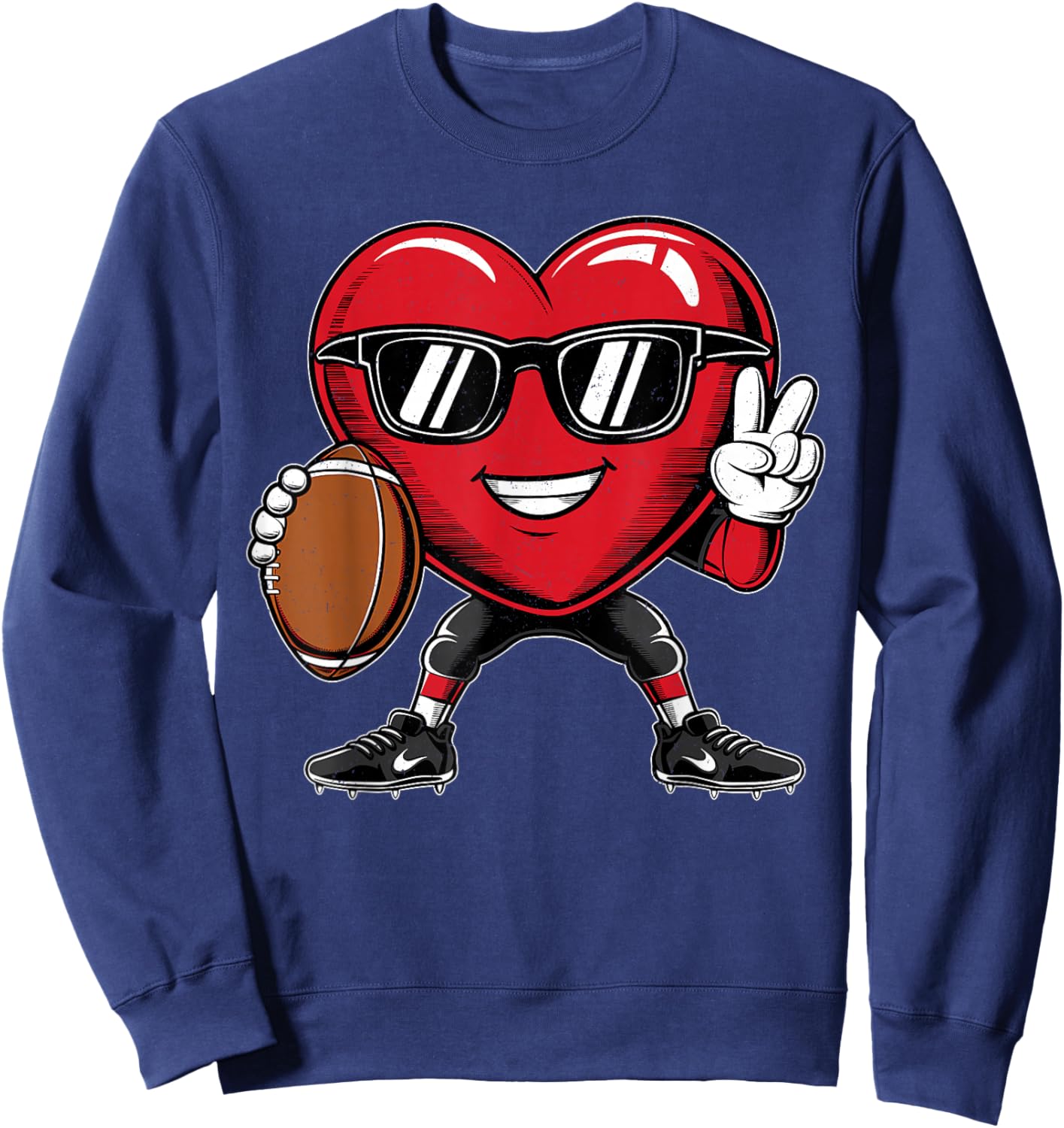 Valentine's Day Heart Playing Football Boys Girls Kids Sweatshirt - Sweatshirt | Navy