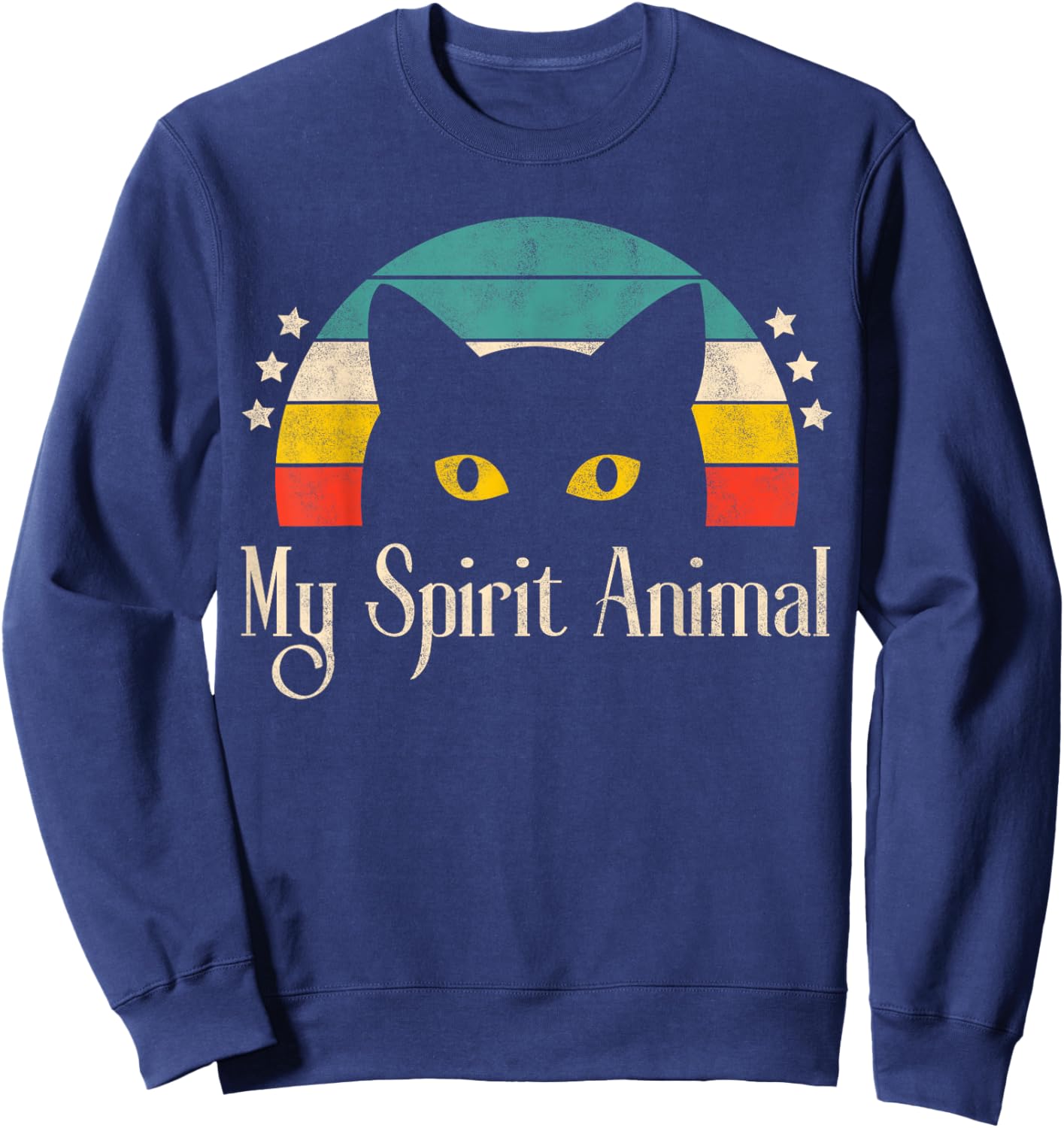 Retro Cute Cat Funny Graphic For Cat Lovers Cat Owner Sweatshirt - Sweatshirt | Navy