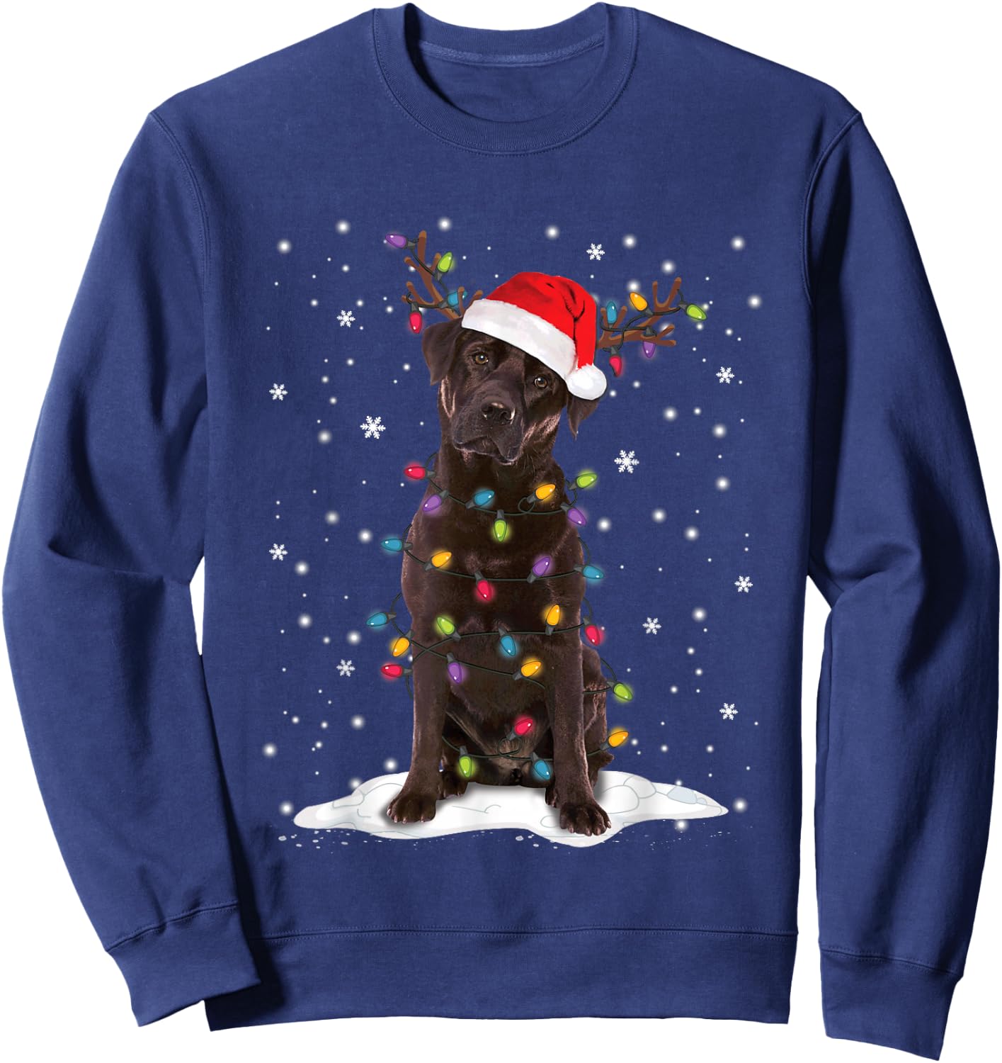 Chocolate Lab Labrador Christmas Tree Lights Pajama Dog Xmas Sweatshirt - Sweatshirt | Navy