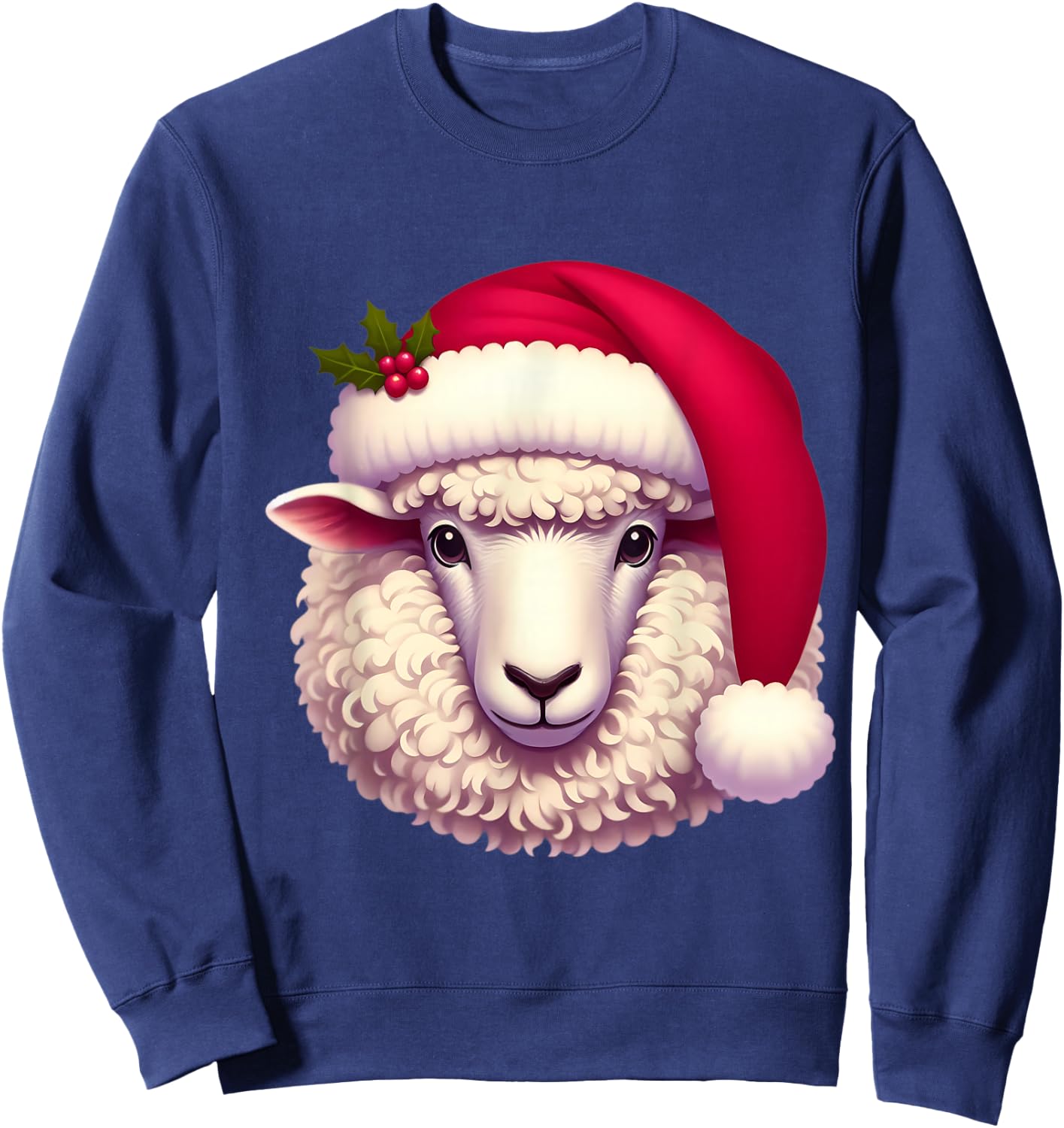 Cartoon Sheep With Santa Hat Christmas Xmas Owner Farmer Sweatshirt - Sweatshirt | Navy