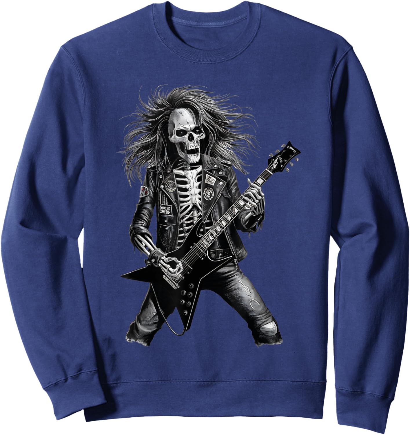 Skeleton Rocker With Guitar Men Skeleton Playing Guitar Sweatshirt - Sweatshirt | Navy