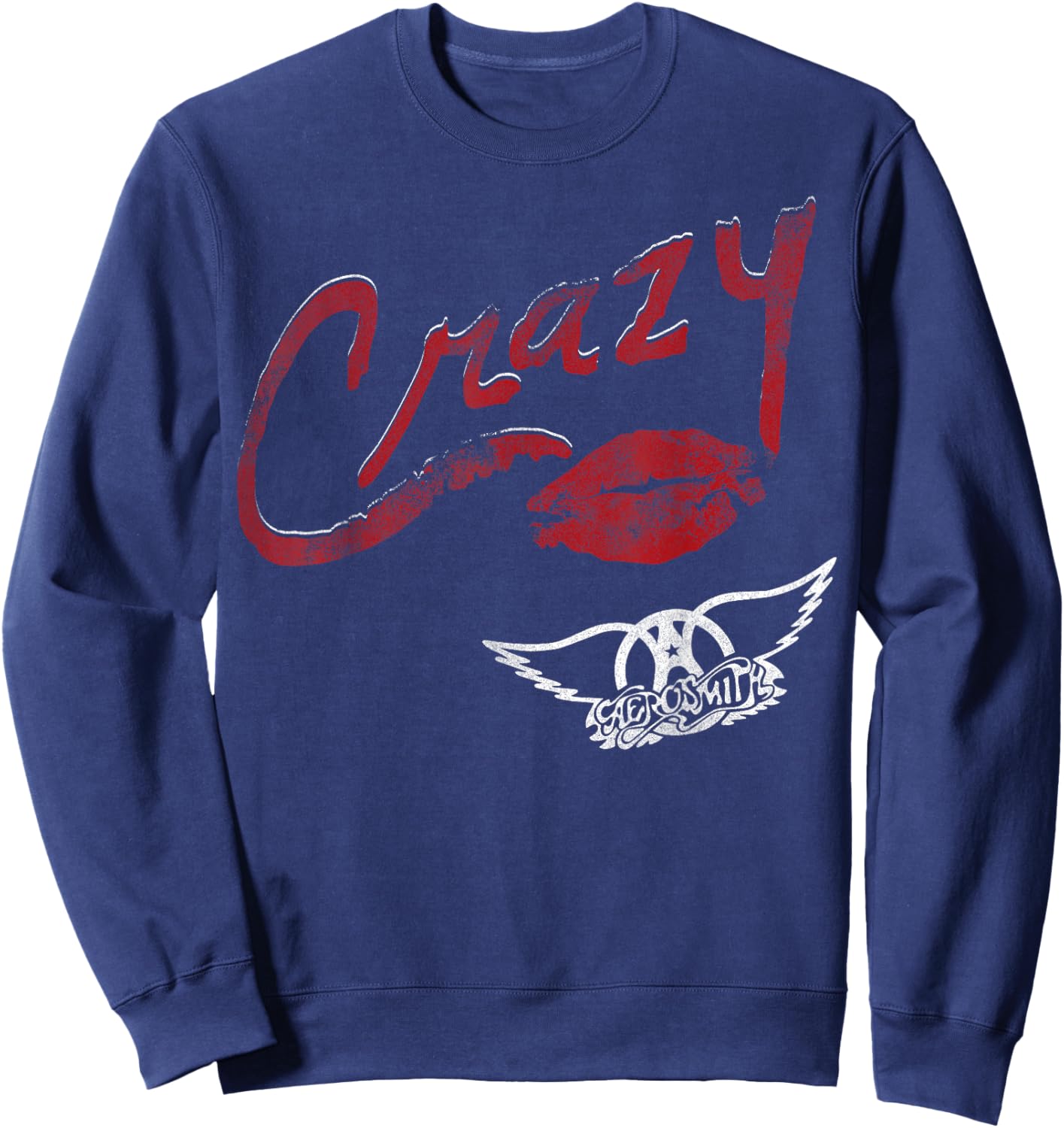 Aerosmith Official Black Crazy - Women's, Girls' -Adults, -Kids - Short Sleeve, , Regular Fit - Small, Medium - Cotton 100% - Band Sweatshirt - Sweatshirt | Navy