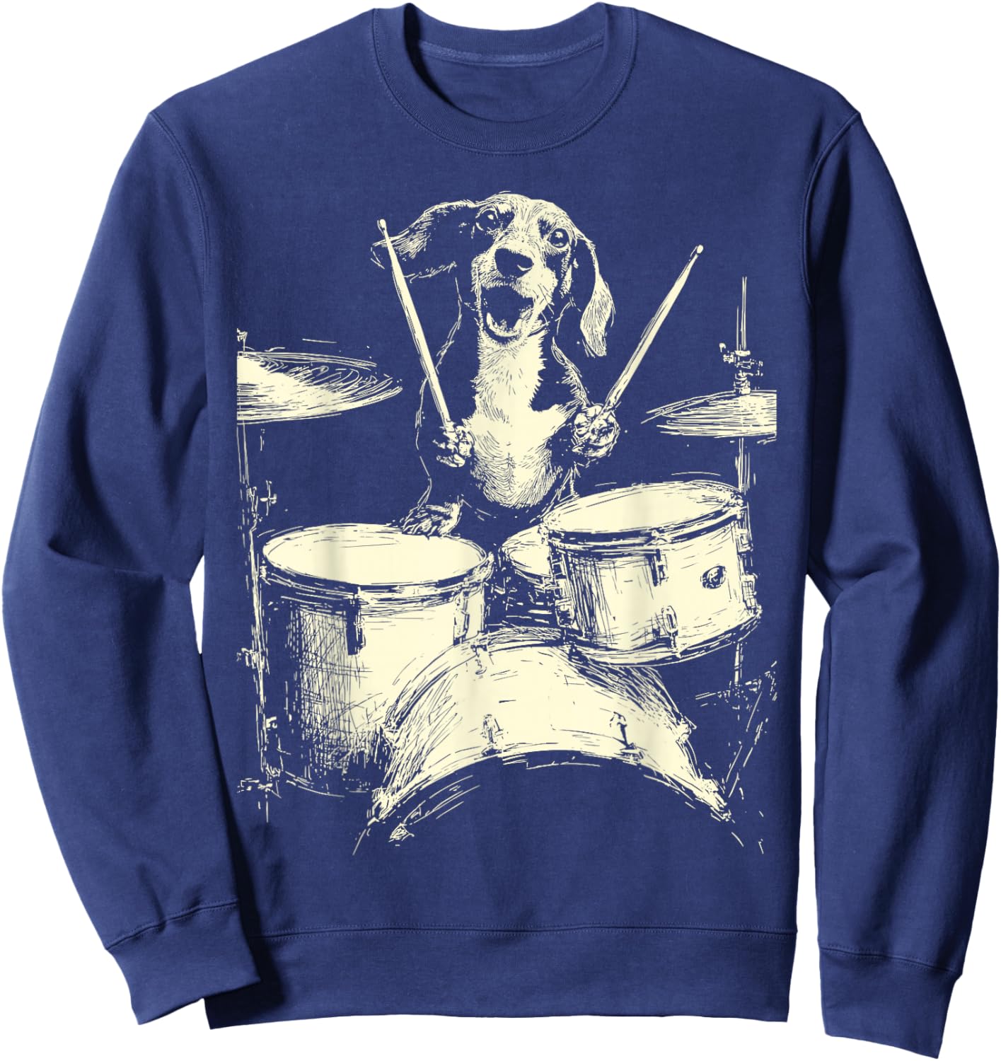 Cute Dachshund Playing Drums Funny Music Sausage Dog Drummer Sweatshirt - Sweatshirt | Navy