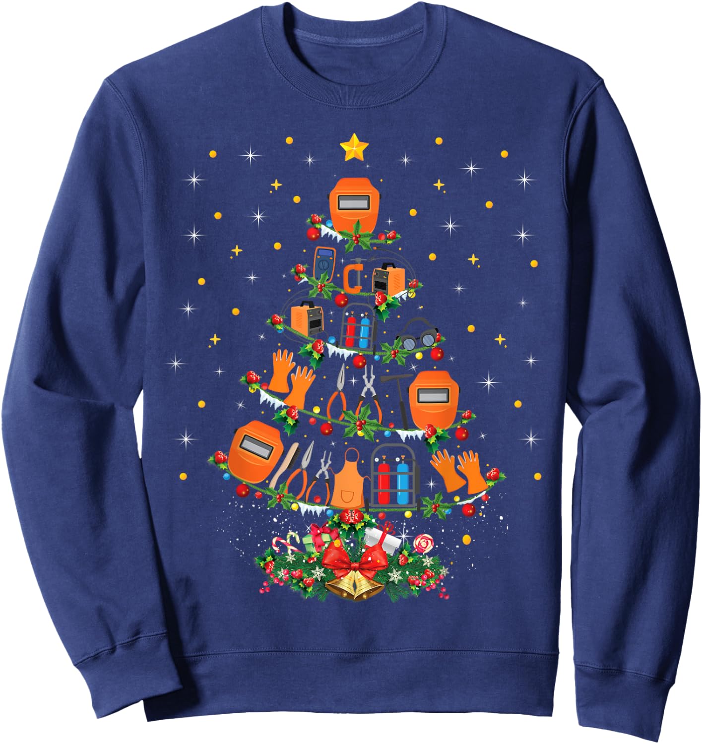 Funny Welder Tools Xmas Gift Ugly Welder Christmas Tree Sweatshirt - Sweatshirt | Navy