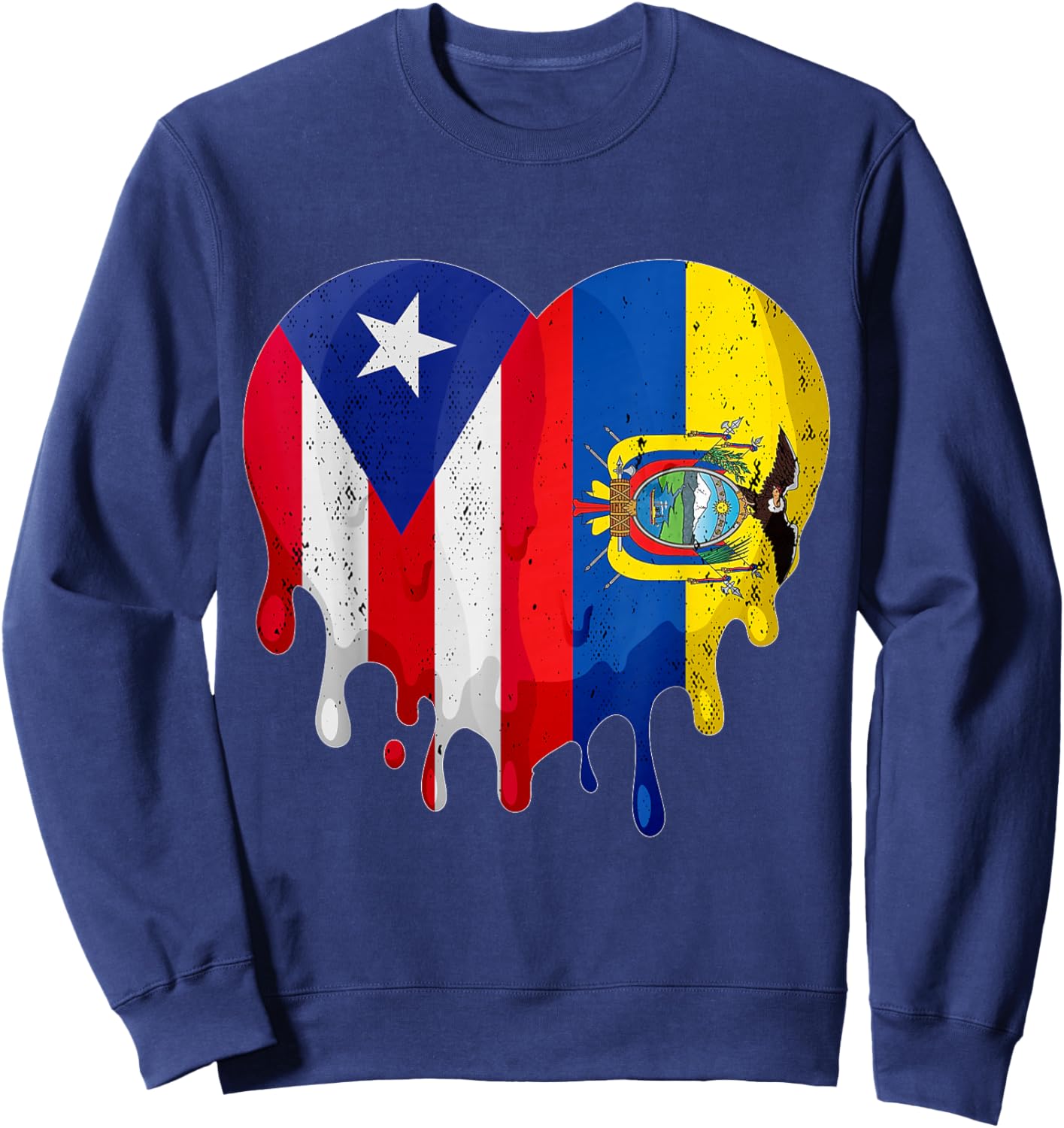 Puerto Rico Ecuador Flag Heart Citizen Grown Patriot Country Sweatshirt - Sweatshirt | Navy