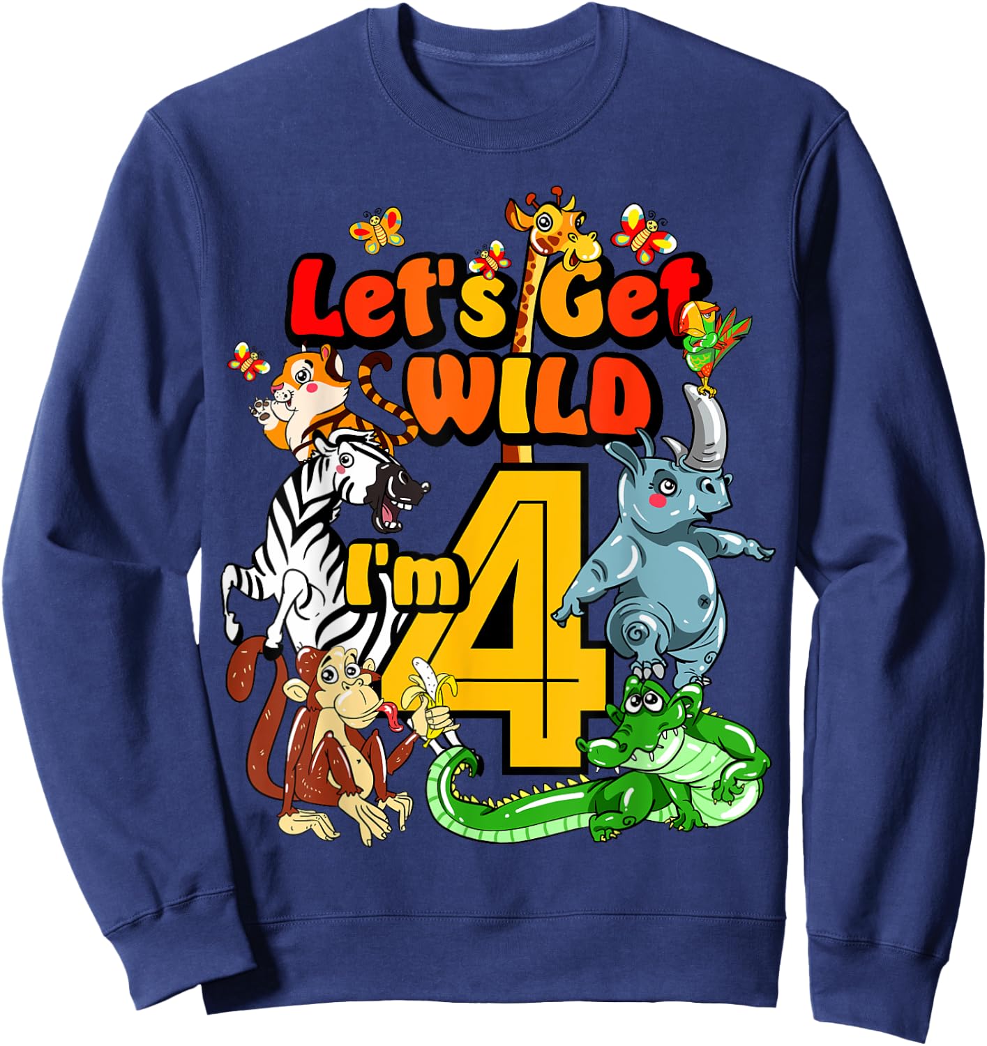 Kids 4 Year Old Zoo Birthday Shirt Safari Jungle Animal 4th Sweatshirt - Sweatshirt | Navy