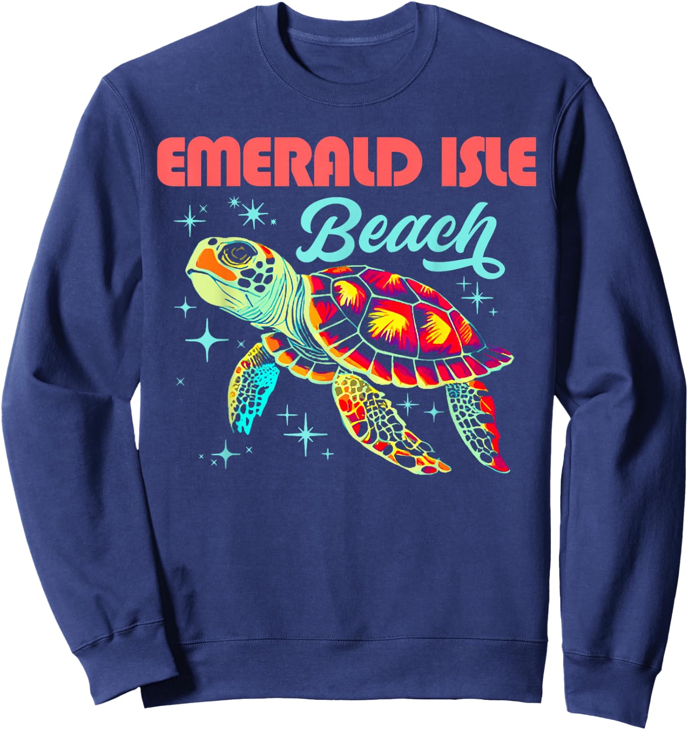 Emerald Isle Beach NC Artistic Sea Turtle Retro Sweatshirt - Sweatshirt | Navy