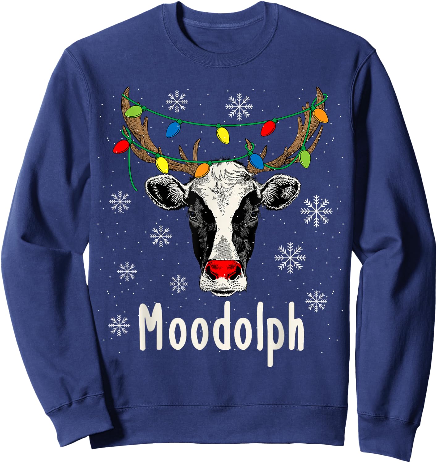 Funny Moodolph Ugly Christmas Cow Farmer Pun Sweatshirt - Sweatshirt | Navy