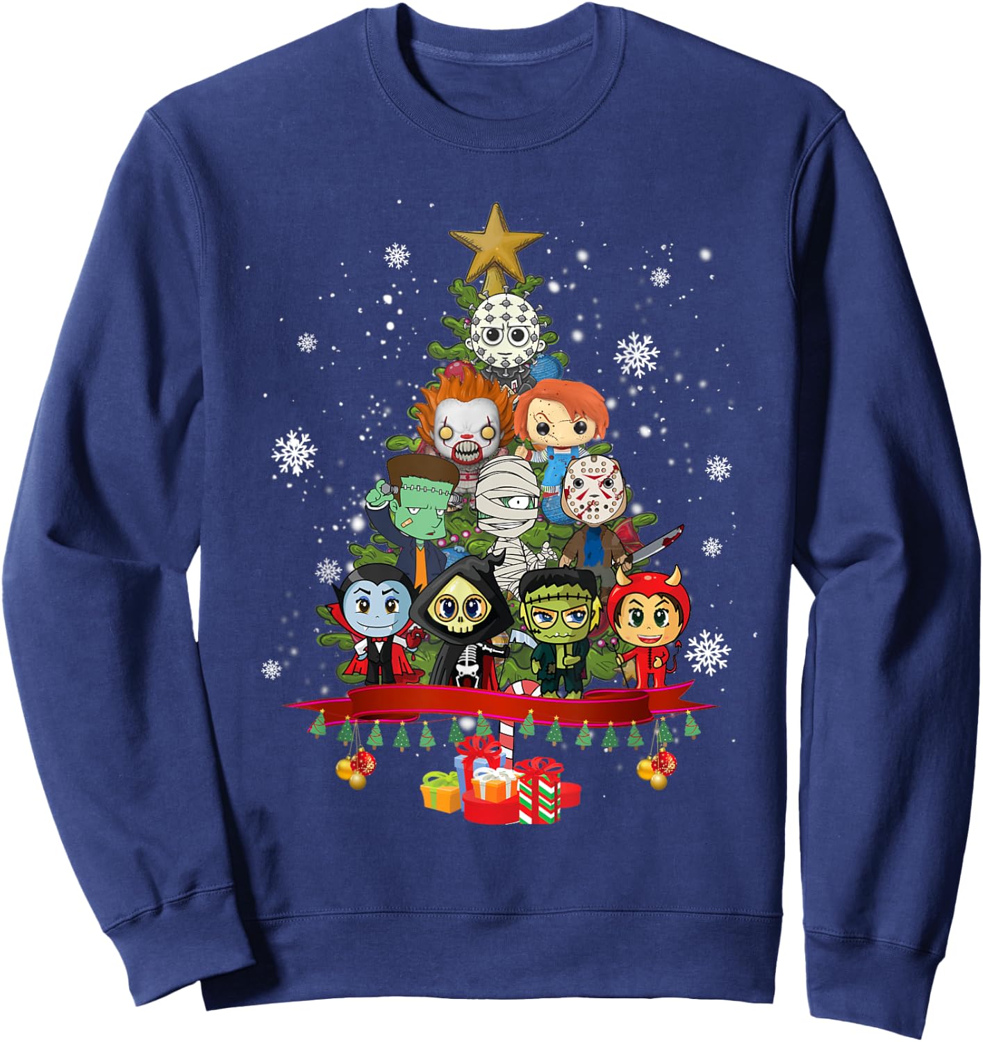 Horror Halloween Christmas Tree Xmas Decor Scary Characters Sweatshirt - Sweatshirt | Navy