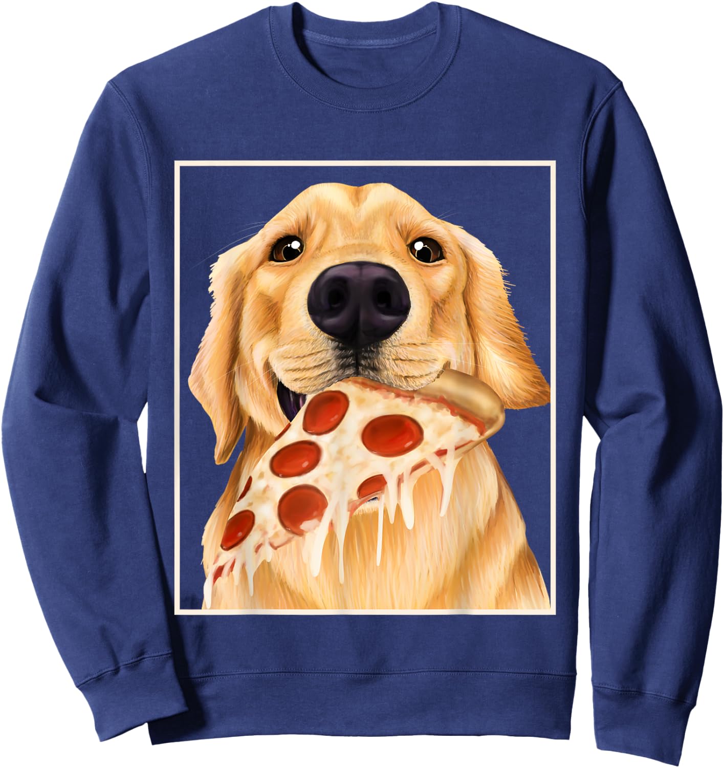 Golden Retriever eating pizza - dog with a slice of pizza Sweatshirt - Sweatshirt | Navy