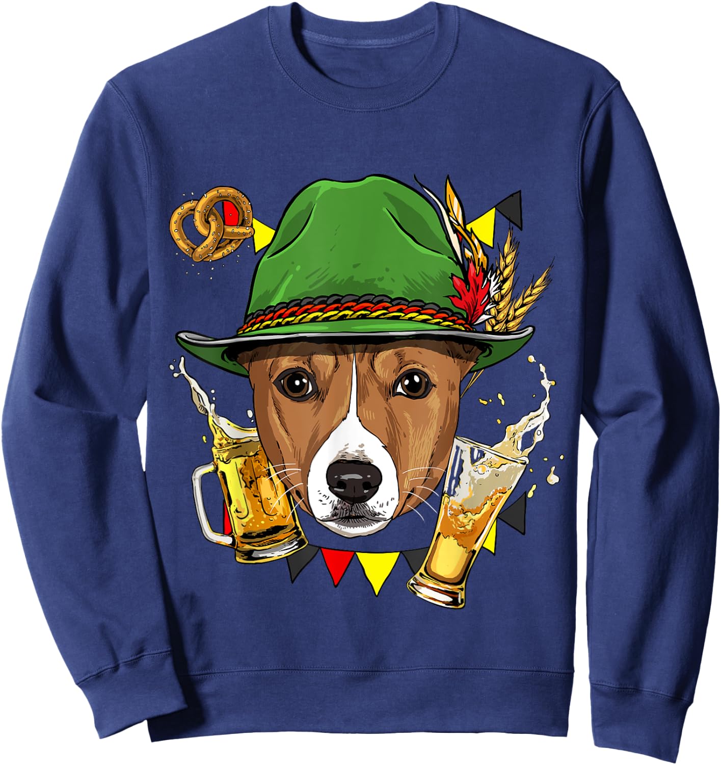 Basenji Oktoberfest Dog Lederhosen German Beer Fest Sweatshirt - Sweatshirt | Navy