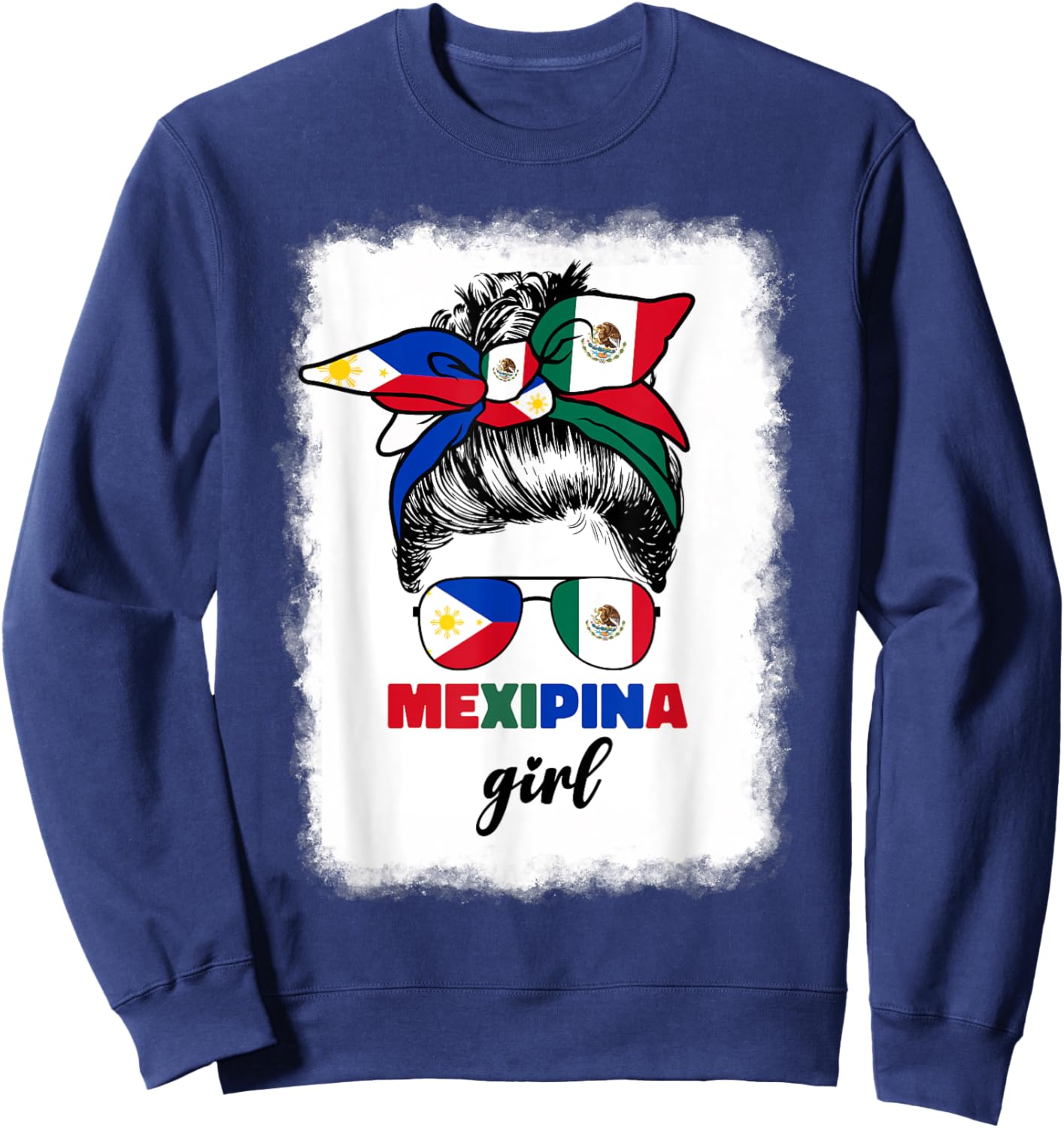 Mexipina Girl Half Mexican And Filipino Mexico Flag Women Sweatshirt - Sweatshirt | Navy