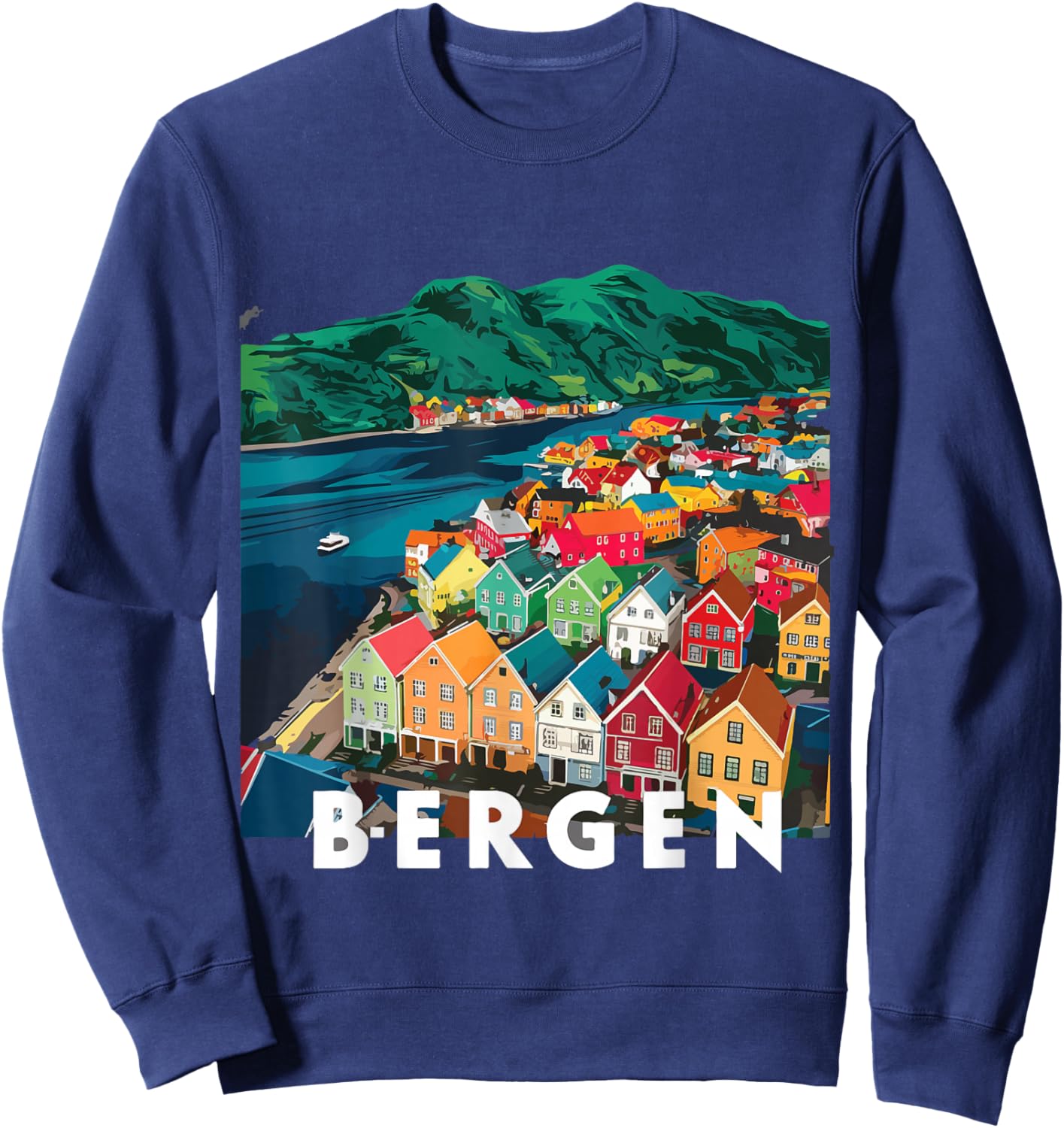 Harbor City Norway Bergen House Costume Fjords of Norway Sweatshirt - Sweatshirt | Navy