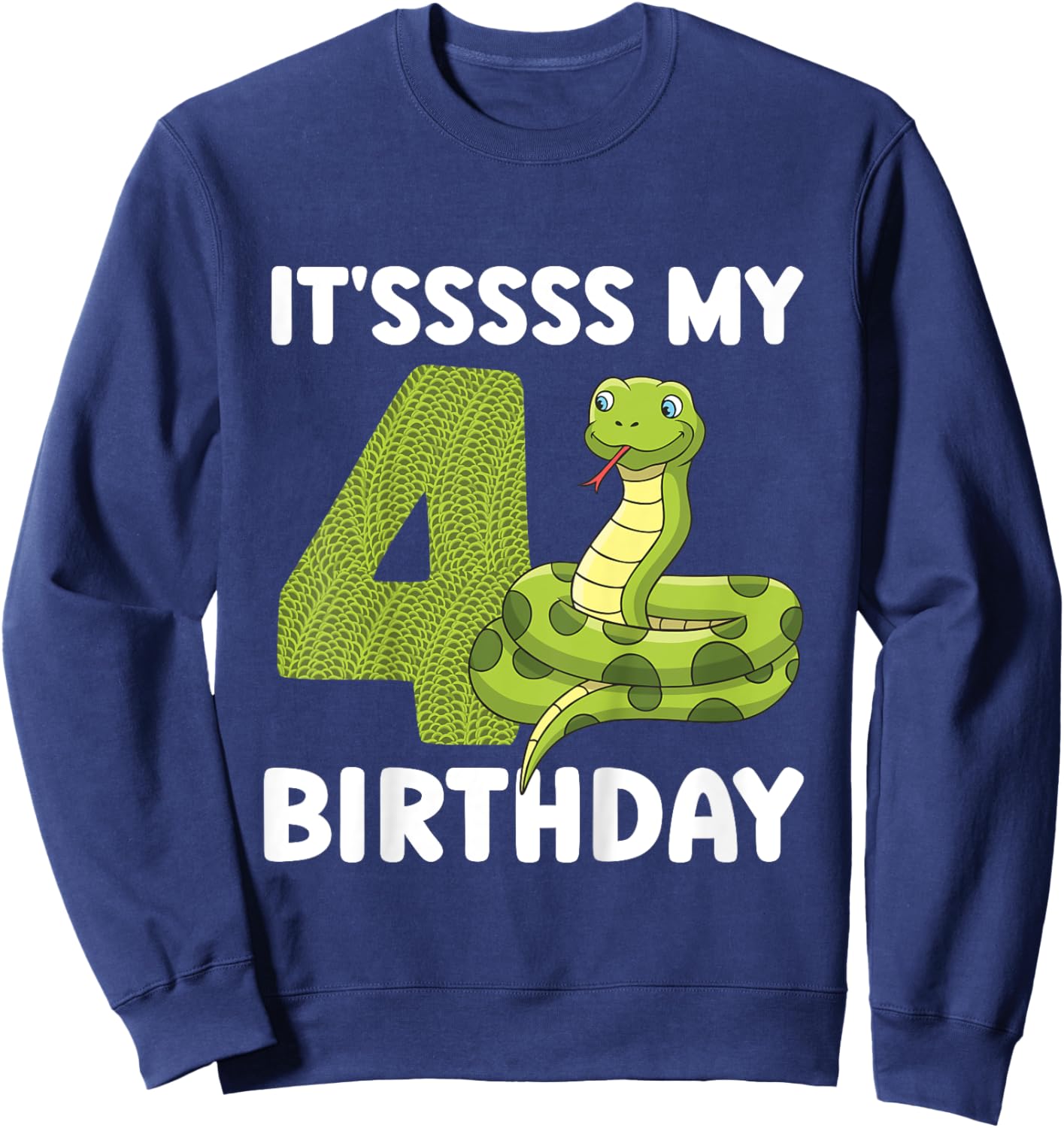 Kids 4th Reptile Birthday Four Year Old Snake Birthday Party Sweatshirt - Sweatshirt | Navy