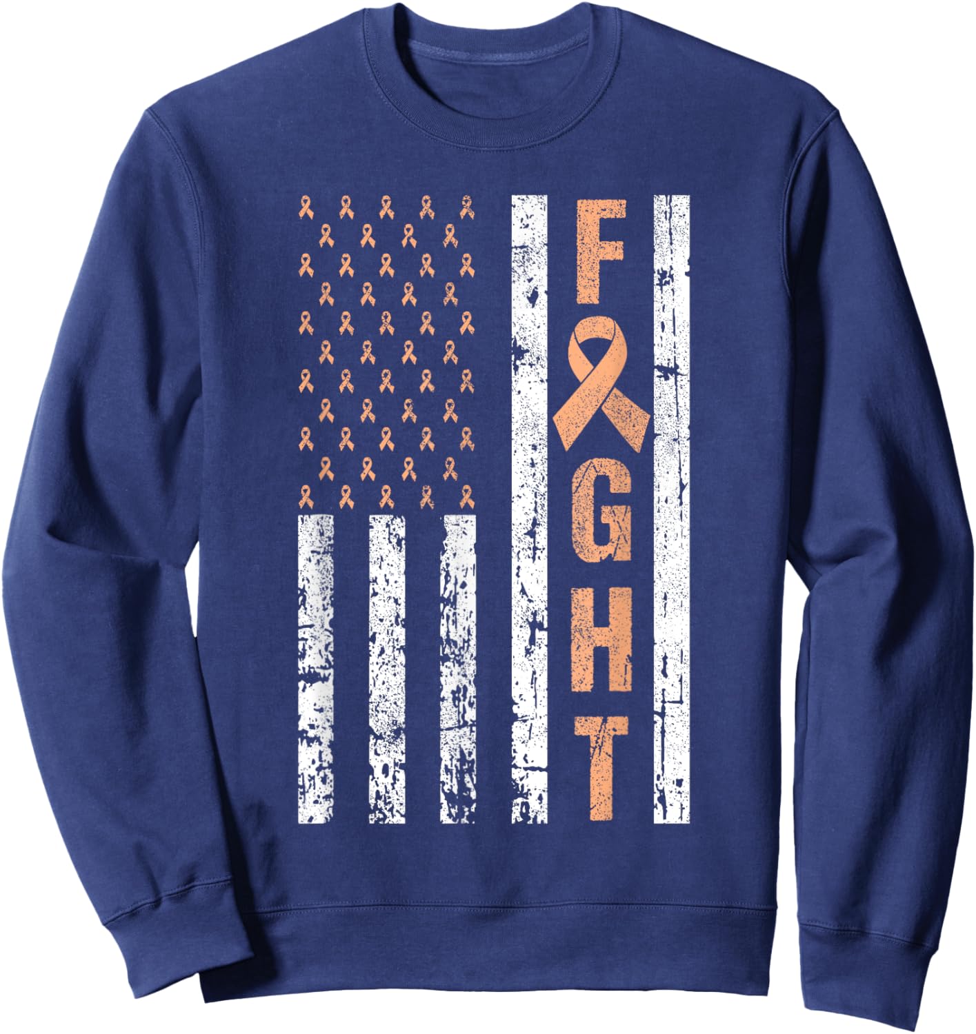 Fight Uterine Cancer Awareness Peach Ribbon American Flag Sweatshirt - Sweatshirt | Navy