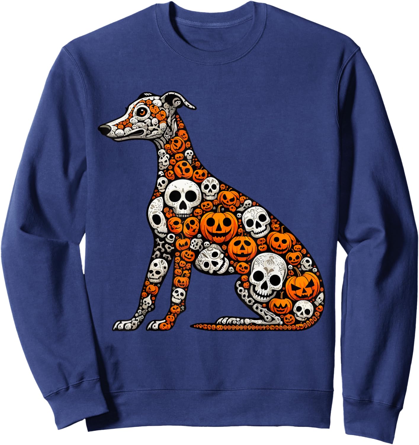 Skulls Carved Pumpkins Halloween Whippet Cute Shape Sweatshirt - Sweatshirt | Navy