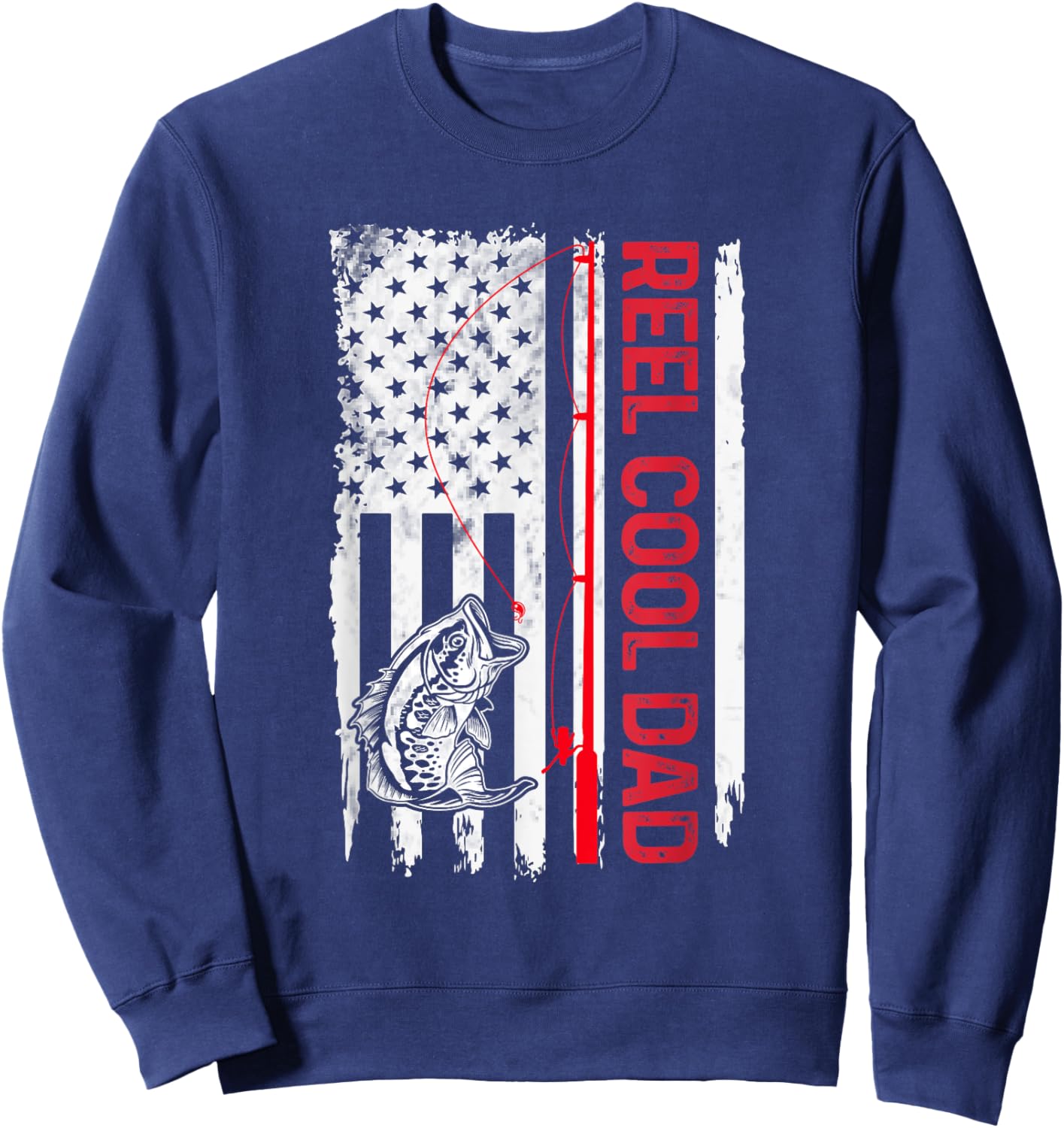 Reel Cool Dad Fishing American Flag Funny Grandpa Sweatshirt - Sweatshirt | Navy