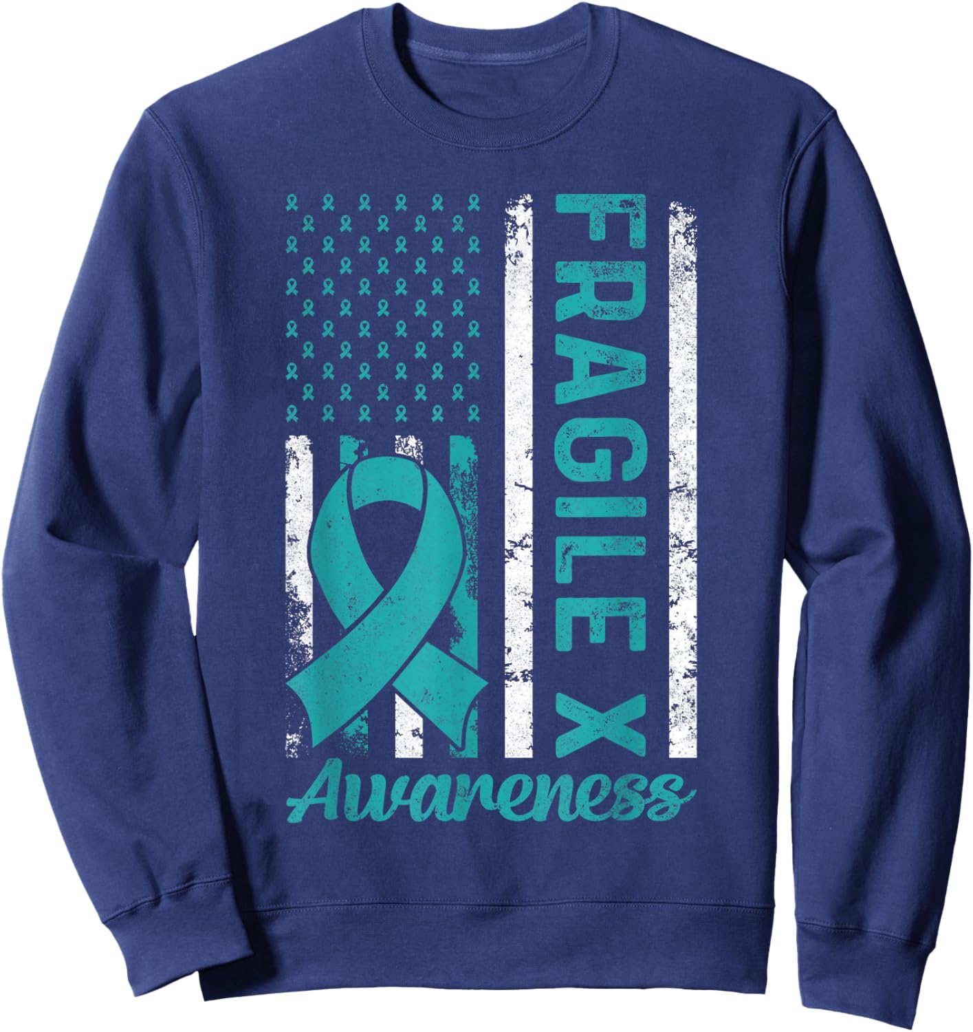 Fragile X Syndrome USA American Flag Fragile X Awareness Sweatshirt - Sweatshirt | Navy