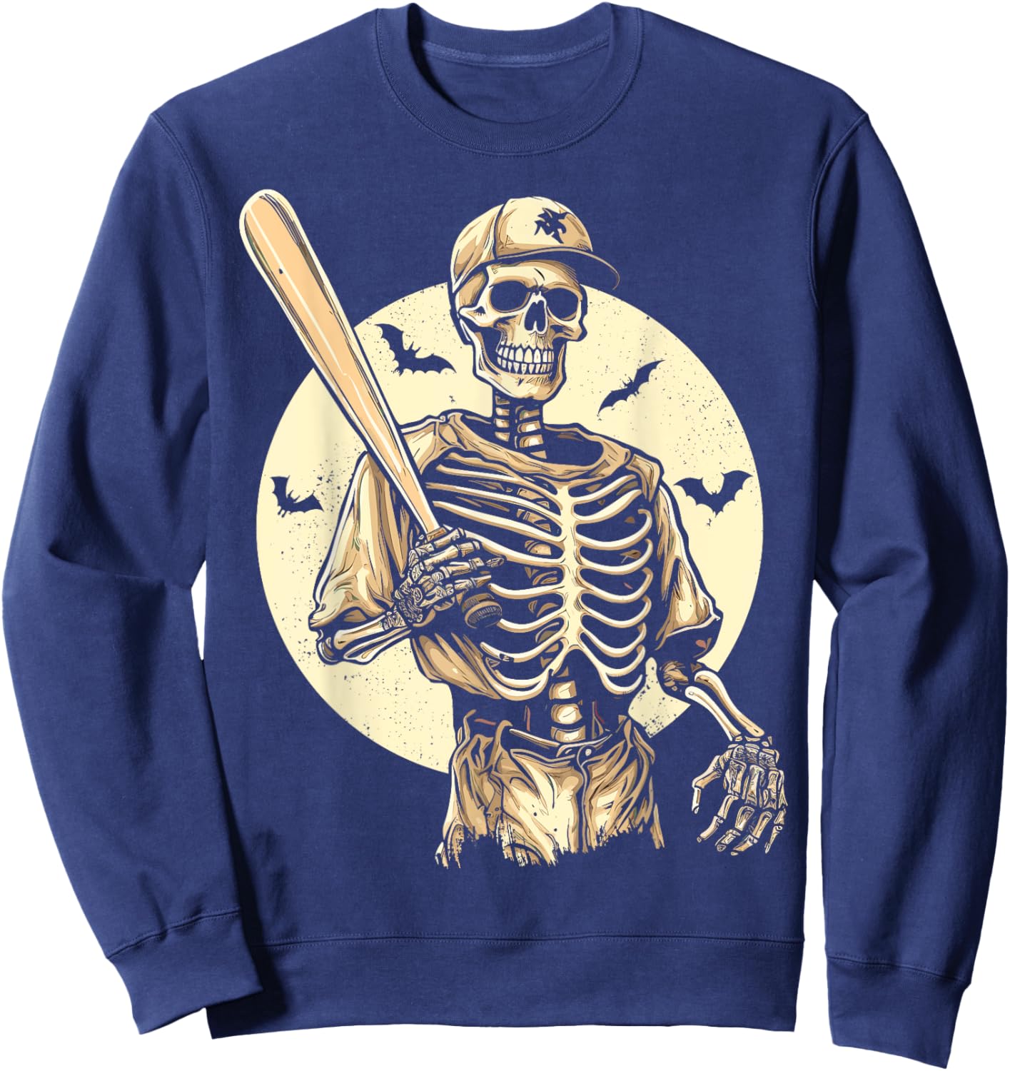 Spooky Creepy Vintage Baseball Skeleton Halloween Men Boys Sweatshirt - Sweatshirt | Navy