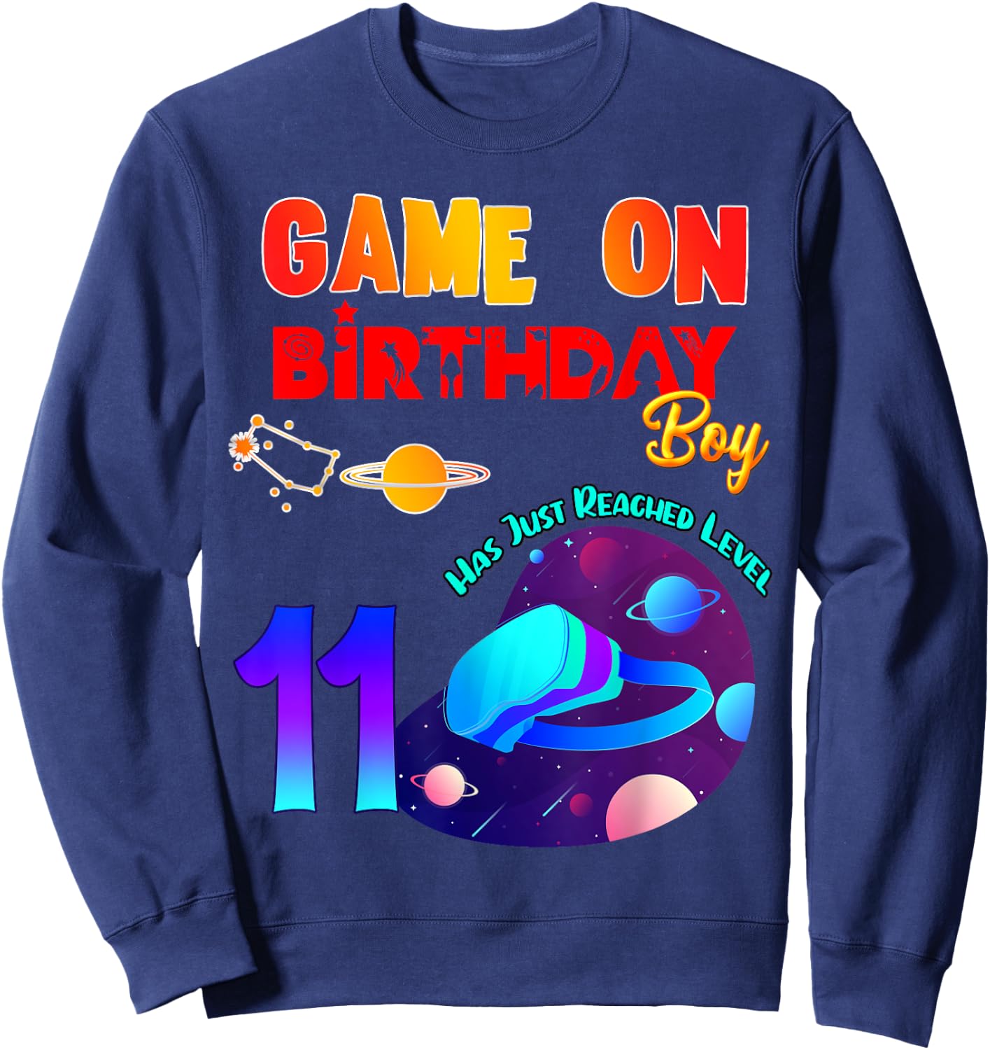 VR Virtual Reality Game On 11 Birthday Party Matching Outfit Sweatshirt - Sweatshirt | Navy