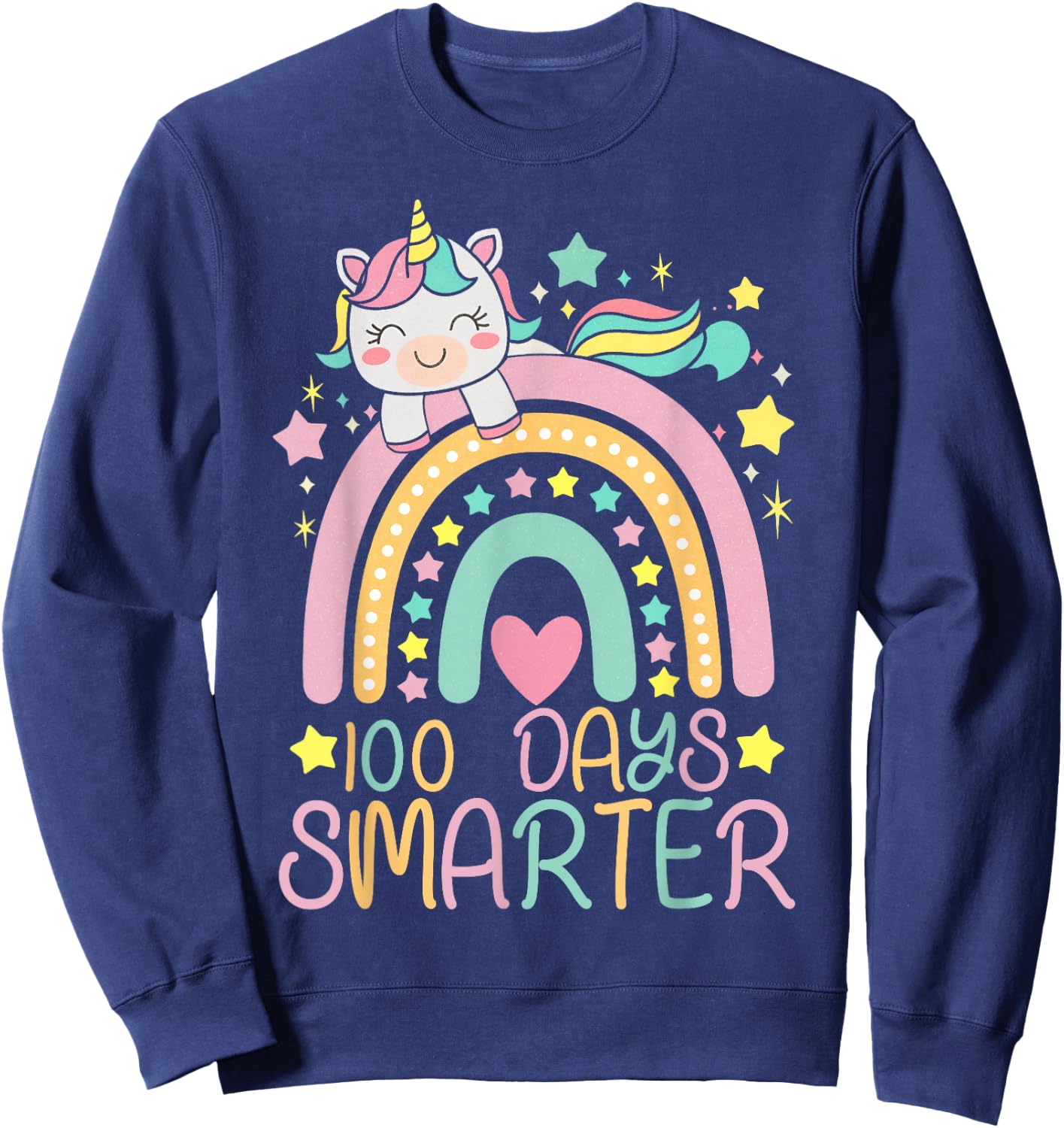 100 Days Smarter Kids Girls Unicorn 100th Day of School Sweatshirt - Sweatshirt | Navy