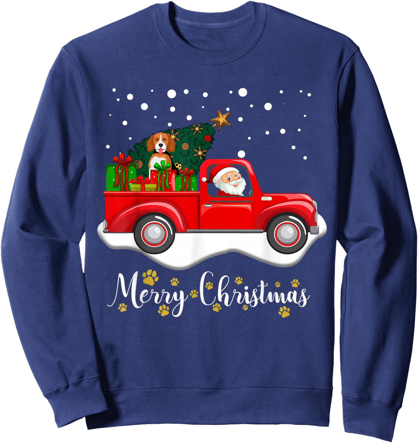 Merry Christmas Xmas With Santa Claus and Beagle Dog Sweatshirt - Sweatshirt | Navy