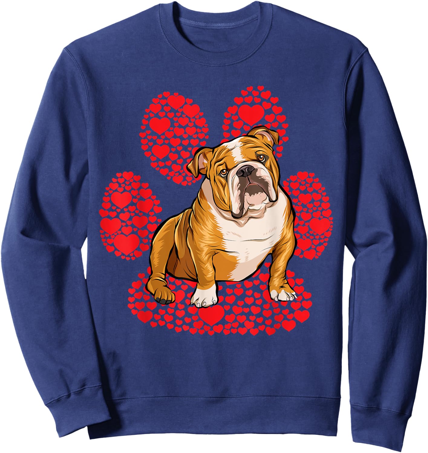Bulldog Valentines Day Dog Love Paw Sweatshirt - Sweatshirt | Navy