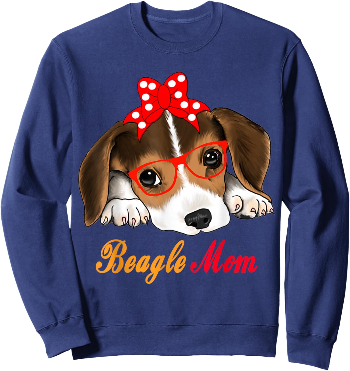 Dog Lover Gifts Bow Tie Glasses Funny Cute Beagle Mom Sweatshirt - Sweatshirt | Navy