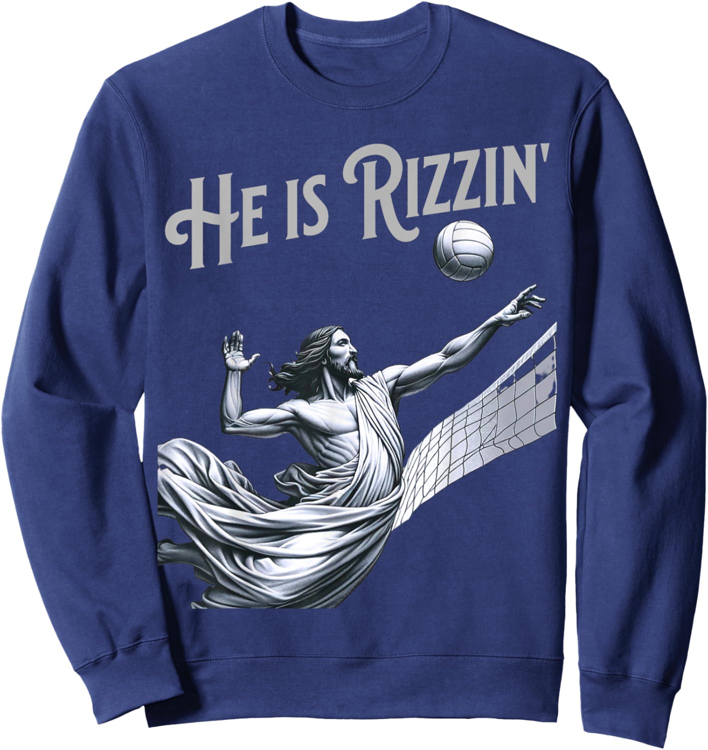 He is Rizzin Jesus Playing Volleyball Funny Sports Rizz Sweatshirt - Sweatshirt | Navy