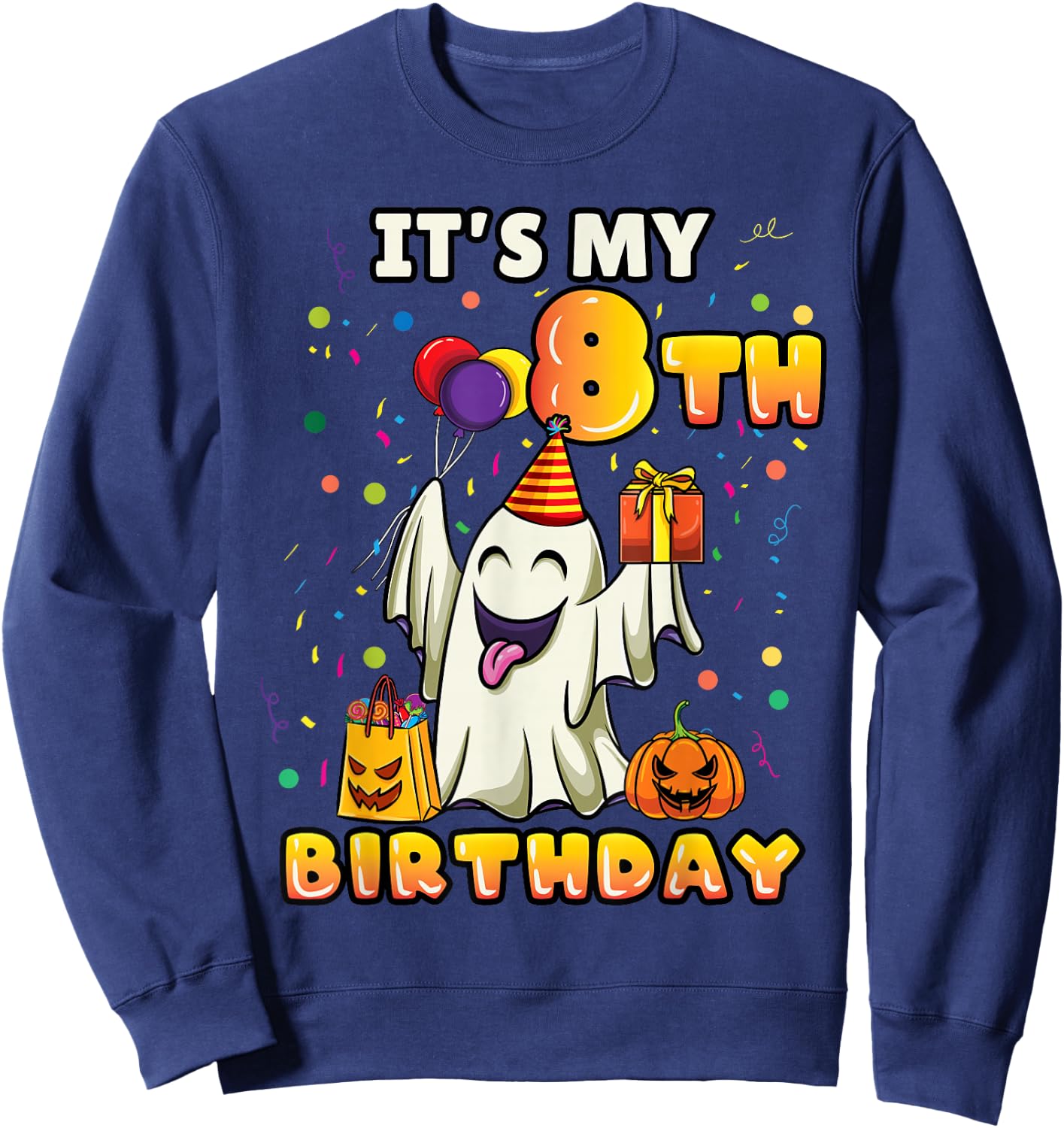 Its My 8th Birthday Ghost Halloween Kids Sweatshirt - Sweatshirt | Navy
